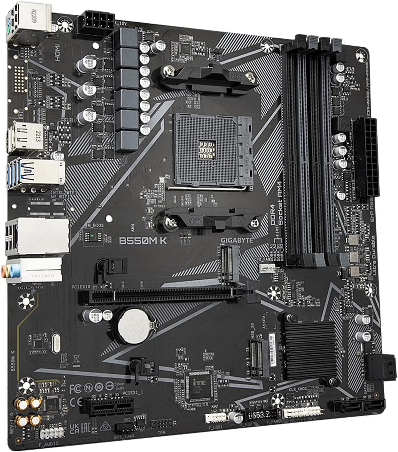 مادربرد GIGABYTE B550M K (سوکت AM4/ AMD/ B550/ Micro-ATX/ دوگانه M.2/ SATA 6Gb/s/ USB 3.2 Gen 1/ Realtek GbE LAN/ PCIe 4.0)