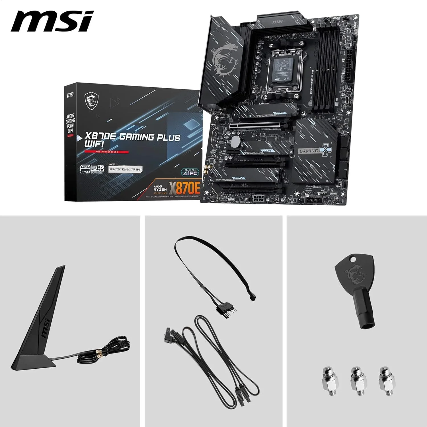 مادربرد MSI X870E Gaming Plus WiFi، ATX - پشتیبانی از پردازنده‌های AMD Ryzen 9000/8000/7000، AM5-60A SPS VRM، تقویت حافظه DDR5 8200+ MT/s (OC)، PCIe 5.0 x16 & 4.0 x4، M.2 Gen5، Wi-Fi 7، 5G LAN