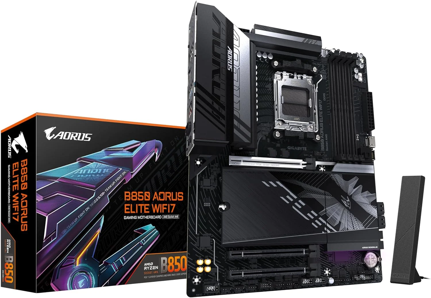 مادربرد GIGABYTE B850 AORUS Elite WIFI7 - پردازنده های AMD Ryzen 9000 Series، VRM دیجیتال 14+2+2 فاز، DDR5 تا 5200MHz (OC)، 1xPCIe 5.0 + 2xPCIe 4.0 M.2، 2.5 LAN، WiFi 7، USB 3.2 Gen 2x2