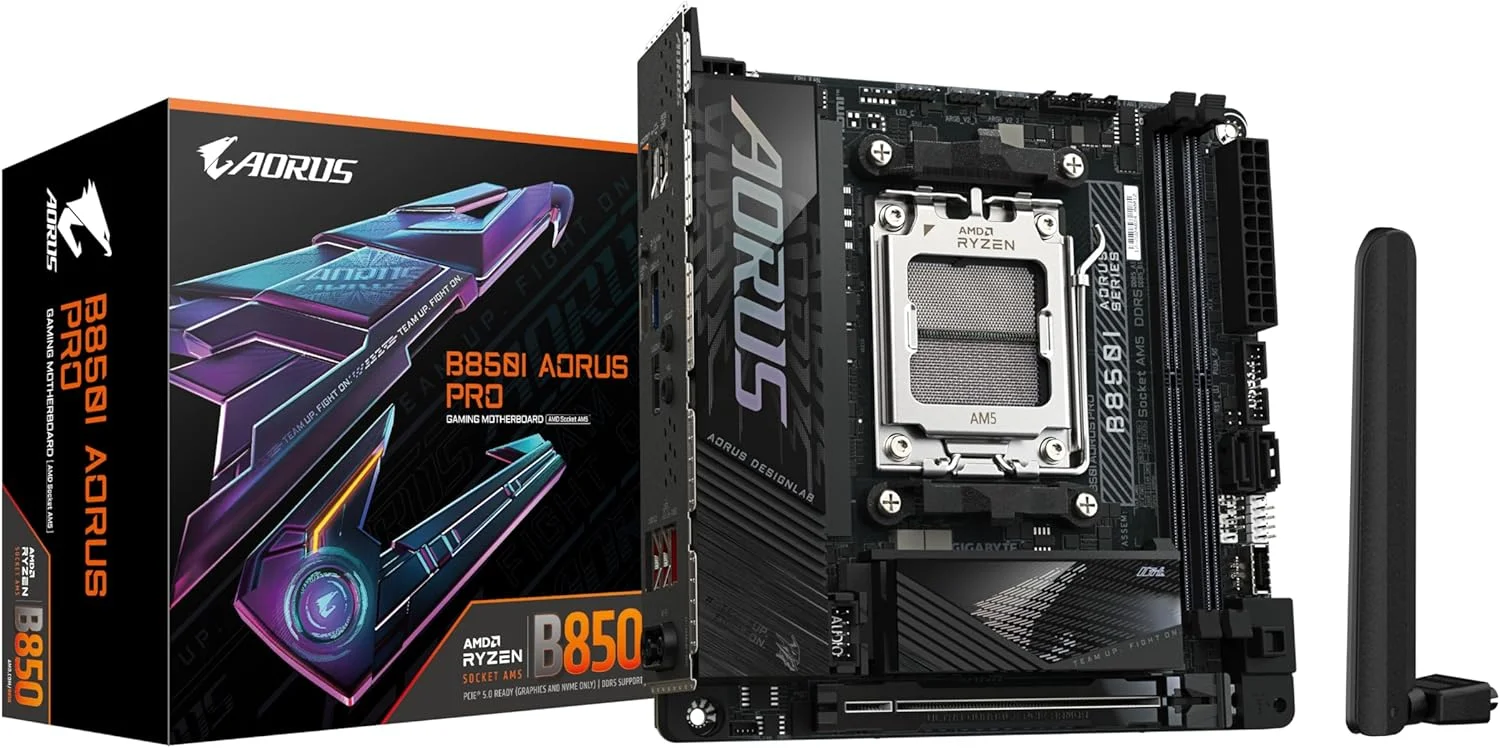 مادربرد GIGABYTE B850I AORUS PRO - پشتیبانی از پردازنده‌های AMD Ryzen سری 9000، VRM دیجیتال 8+2+1 فاز، تا 8400 مگاهرتز DDR5 (OC)، 1xPCIe 5.0 + 1xPCIe 4.0 M.2، 2.5LAN، WiFi 7، USB 3.2 Gen 2