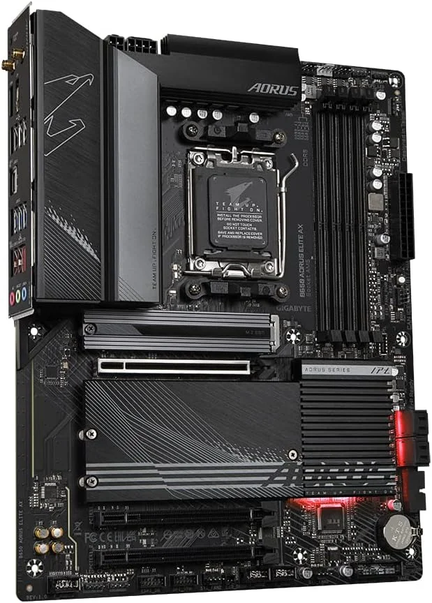 مادربرد گیگابایت B650 AORUS ELITE AX ATX - پشتیبانی از پردازنده های AMD Ryzen سری 7000 AM5، VRM دوقلو 14+2+1 70A، تا 8000 مگاهرتز DDR5 (OC)، 1x PCIe 5.0 M.2، 2x PCIe 4.0 M.2، Wi-Fi 6E، LAN 2.5G، USB-C و ARGB