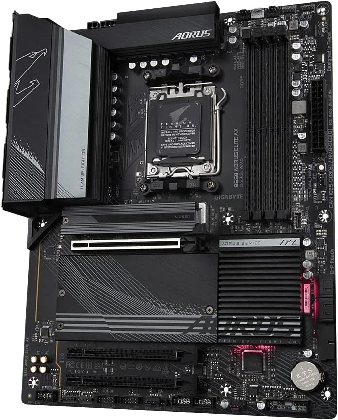 مادربرد گیگابایت B650 AORUS ELITE AX ATX - پشتیبانی از پردازنده های AMD Ryzen سری 7000 AM5، VRM دوقلو 14+2+1 70A، تا 8000 مگاهرتز DDR5 (OC)، 1x PCIe 5.0 M.2، 2x PCIe 4.0 M.2، Wi-Fi 6E، LAN 2.5G، USB-C و ARGB