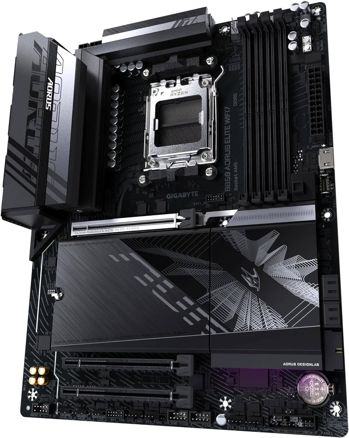 مادربرد GIGABYTE B850 AORUS Elite WIFI7 - پردازنده های AMD Ryzen 9000 Series، VRM دیجیتال 14+2+2 فاز، DDR5 تا 5200MHz (OC)، 1xPCIe 5.0 + 2xPCIe 4.0 M.2، 2.5 LAN، WiFi 7، USB 3.2 Gen 2x2