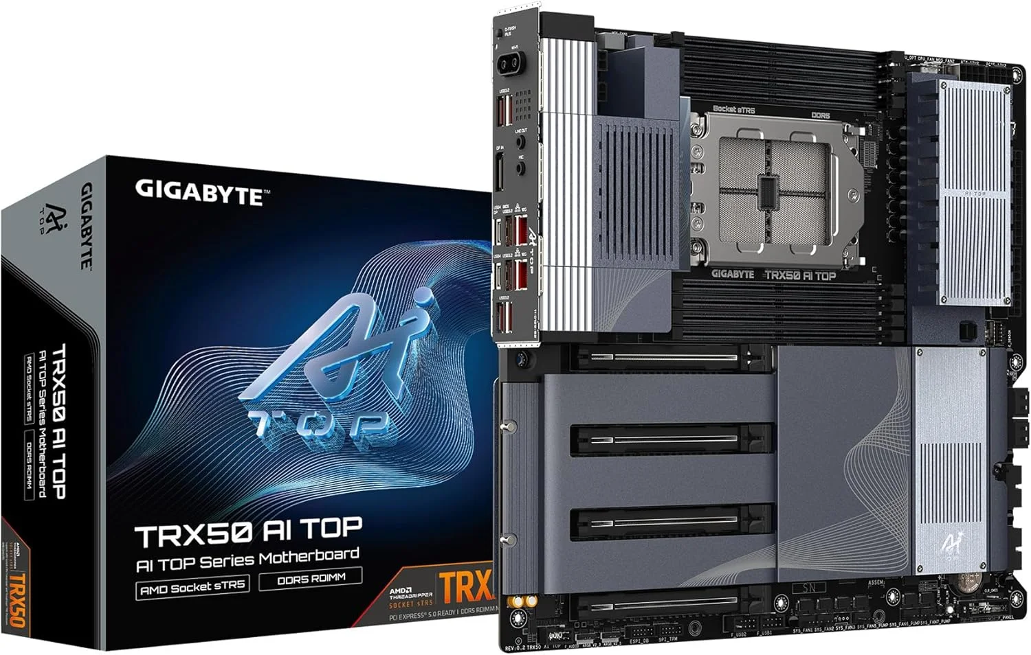مادربرد GIGABYTE TRX50 AI TOP sTR5 AMD TRX50 EATX - DDR5، PCIe 5.0 M.2، PCIe 5.0، USB4 Type-C، Wi-Fi 7، Marvell 10GbE