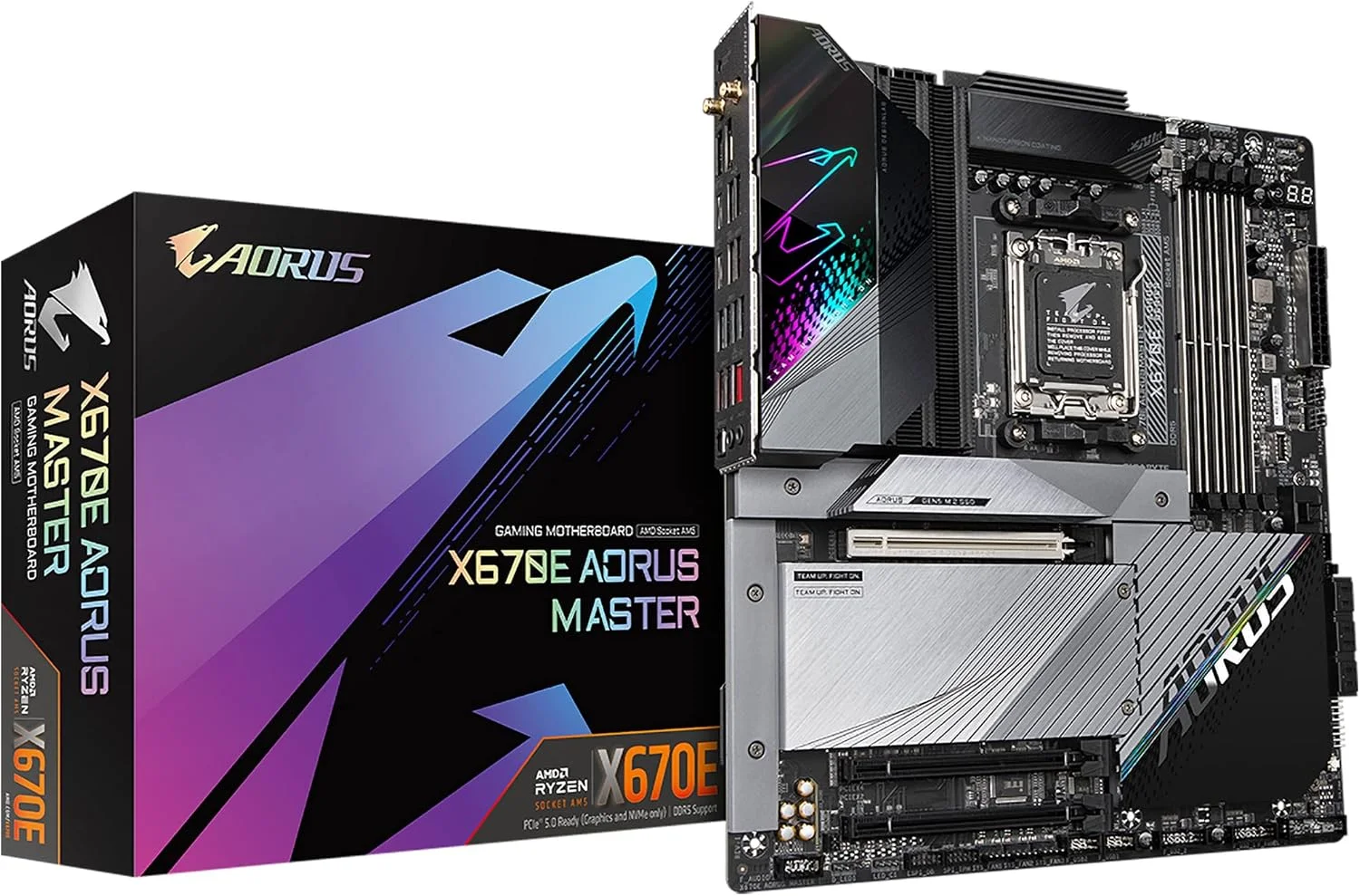 مادربرد گیمینگ GIGABYTE X670E AORUS Master (AM5/ LGA 1718/ AMD X670E/ EATX/ 5 سال گارانتی/ DDR5/ Quad M.2, PCIe 5.0/ USB 3.2 Gen2X2 Type-C/Intel WiFi 6E/ Intel 2.5GbE LAN/Q-Flash Plus)