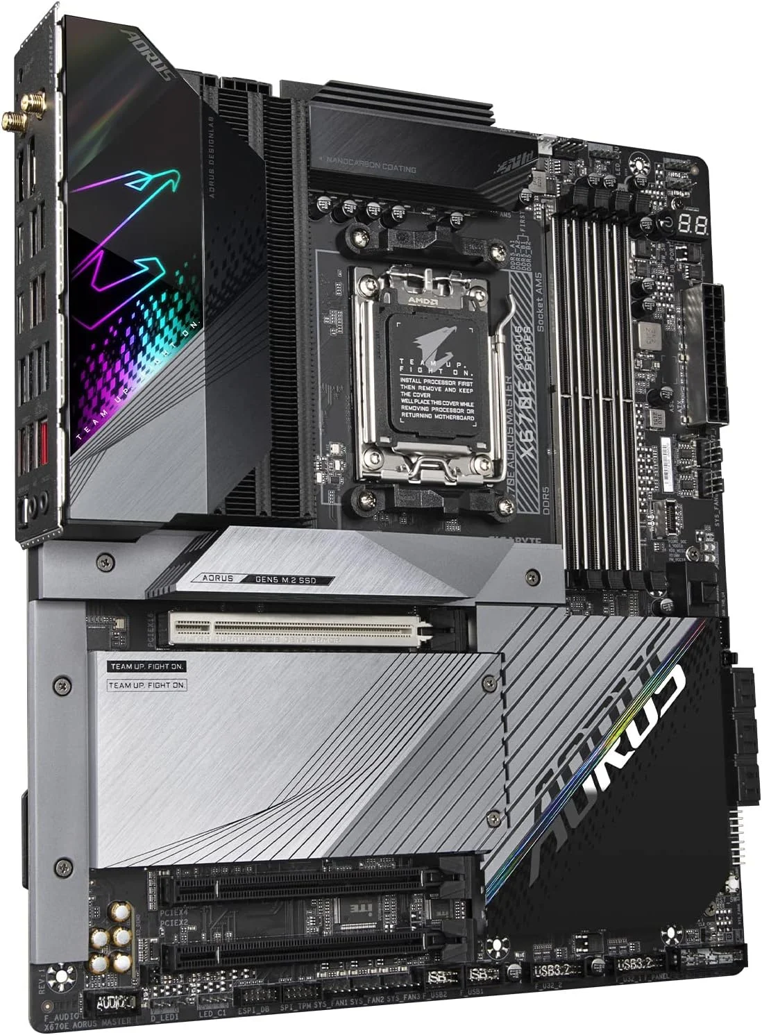 مادربرد گیمینگ GIGABYTE X670E AORUS Master (AM5/ LGA 1718/ AMD X670E/ EATX/ 5 سال گارانتی/ DDR5/ Quad M.2, PCIe 5.0/ USB 3.2 Gen2X2 Type-C/Intel WiFi 6E/ Intel 2.5GbE LAN/Q-Flash Plus)