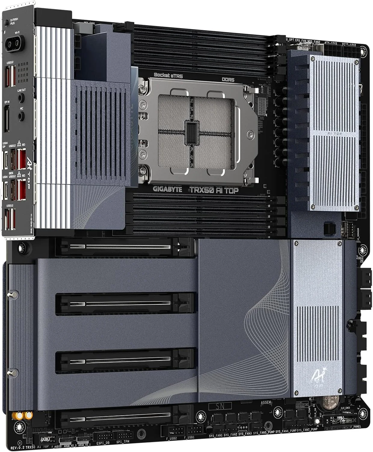 مادربرد GIGABYTE TRX50 AI TOP sTR5 AMD TRX50 EATX - DDR5، PCIe 5.0 M.2، PCIe 5.0، USB4 Type-C، Wi-Fi 7، Marvell 10GbE