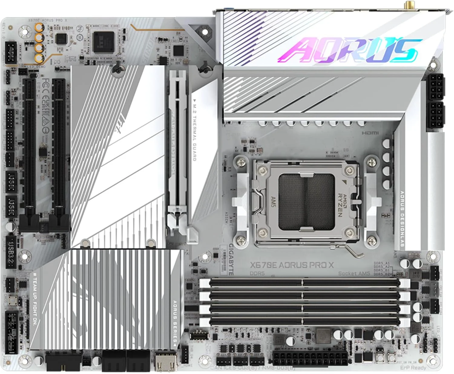 مادربرد GIGABYTE X670E AORUS PRO X (AM5/ LGA 1718/ AMD/ X670E/ EATX/ 5 سال گارانتی/ DDR5/ Quad M.2/ PCIe 5.0/ USB 3.2 Gen2X2 Type-C/WiFi 7/ Intel 2.5GbE LAN/Q-Flash Plus/EZ-Latch Plus)