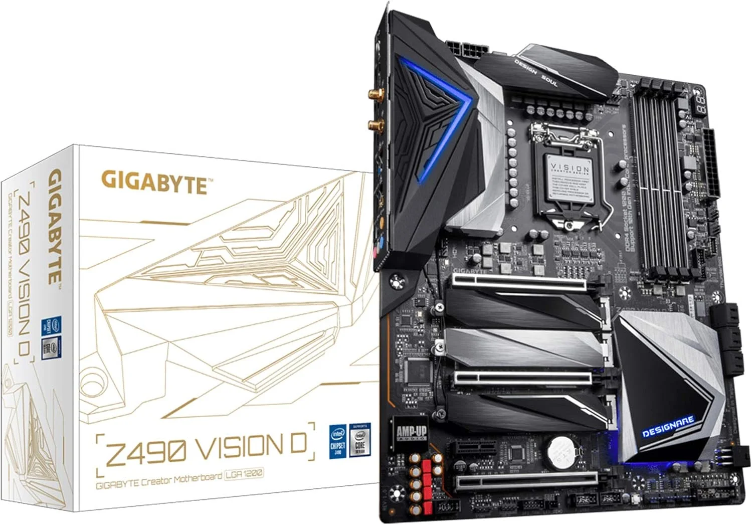مادربرد GIGABYTE Z490 Vision D (Intel LGA1200/Z490/ATX/3xM.2/Dual Thunderbolt 3/SATA 6Gb/s/USB 3.2 Gen 2/Intel WiFi 6/Direct 12 Phase Digital Power/Intel 2.5G LAN)