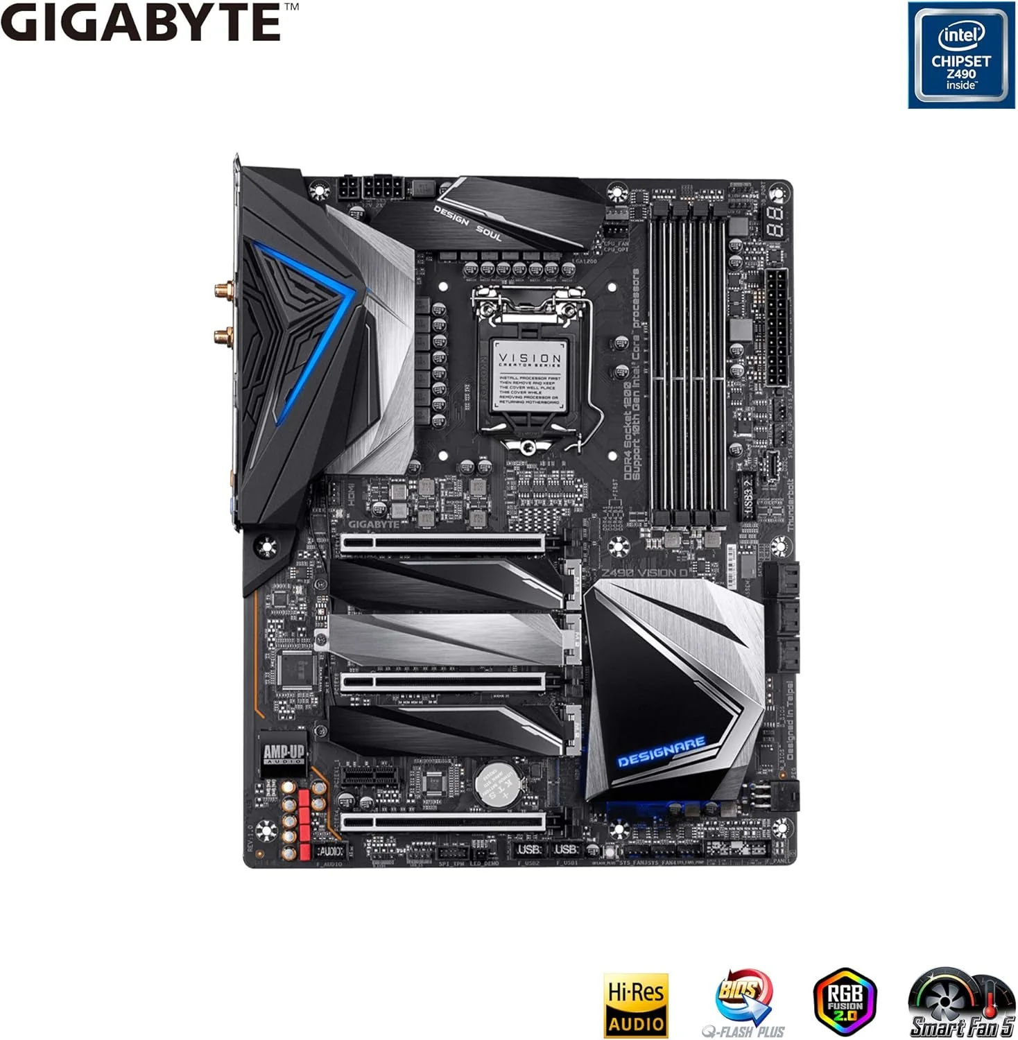 مادربرد GIGABYTE Z490 Vision D (Intel LGA1200/Z490/ATX/3xM.2/Dual Thunderbolt 3/SATA 6Gb/s/USB 3.2 Gen 2/Intel WiFi 6/Direct 12 Phase Digital Power/Intel 2.5G LAN) مادربرد GIGABYTE Z490 Vision D (Intel LGA1200/Z490/ATX/3xM.2/Dual Thunderbolt 3/SATA 6Gb/s/USB 3.2 Gen 2/Intel WiFi 6/Direct 12 Phase Digital Power/Intel 2.5G LAN)