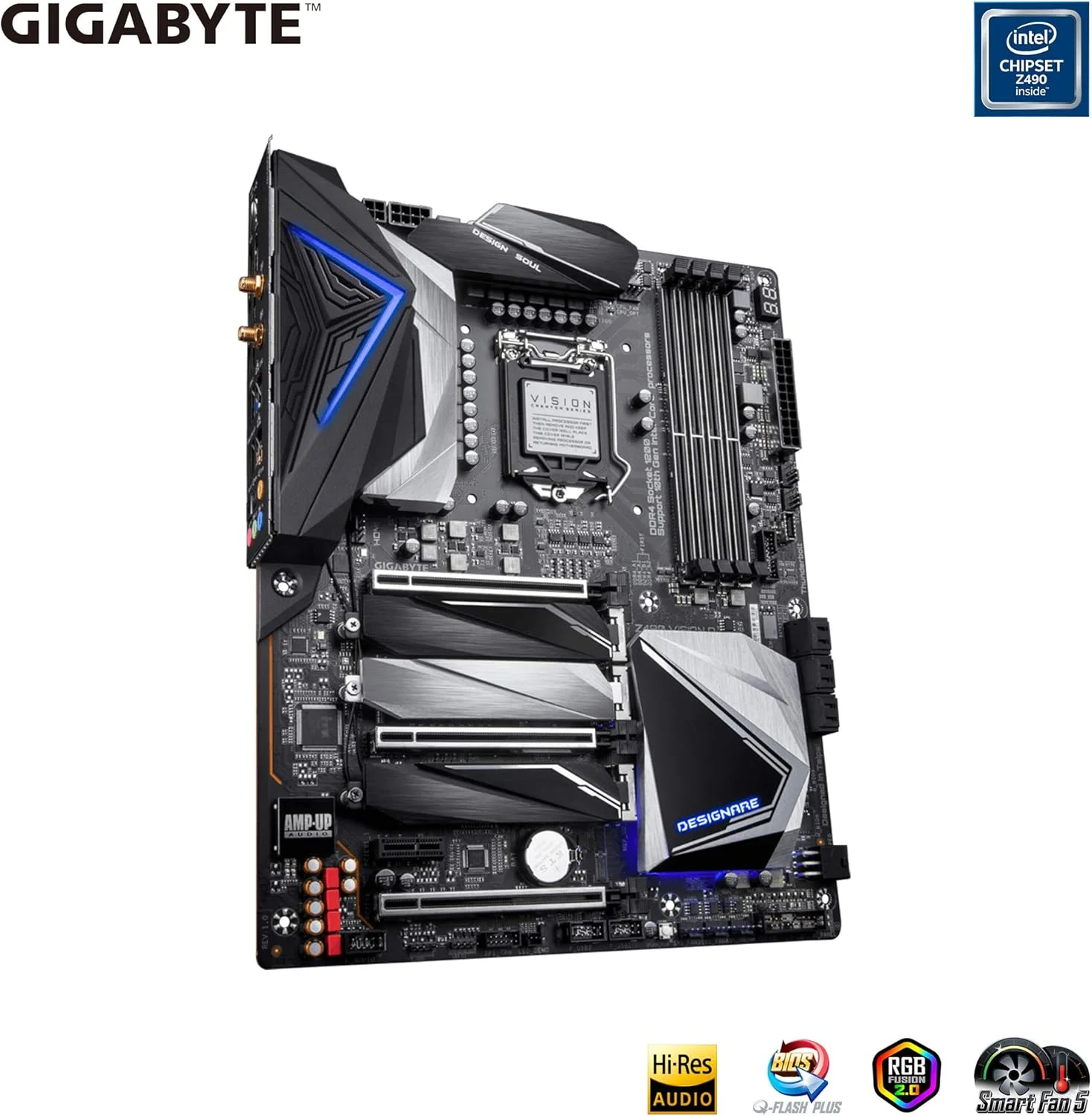 مادربرد GIGABYTE Z490 Vision D (Intel LGA1200/Z490/ATX/3xM.2/Dual Thunderbolt 3/SATA 6Gb/s/USB 3.2 Gen 2/Intel WiFi 6/Direct 12 Phase Digital Power/Intel 2.5G LAN) مادربرد GIGABYTE Z490 Vision D (Intel LGA1200/Z490/ATX/3xM.2/Dual Thunderbolt 3/SATA 6Gb/s/USB 3.2 Gen 2/Intel WiFi 6/Direct 12 Phase Digital Power/Intel 2.5G LAN)