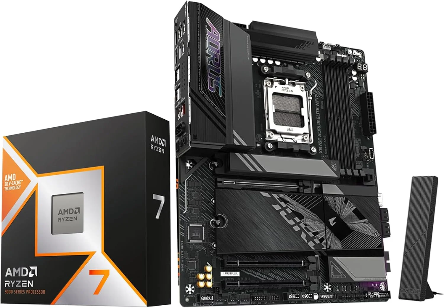 پردازنده مرکزی AMD Ryzen 7 9800X3D به همراه مادربرد GIGABYTE X870E AORUS Elite WIFI7 AM5 (ATX، DDR5، 4X M.2، PCIe 5.0، USB4)