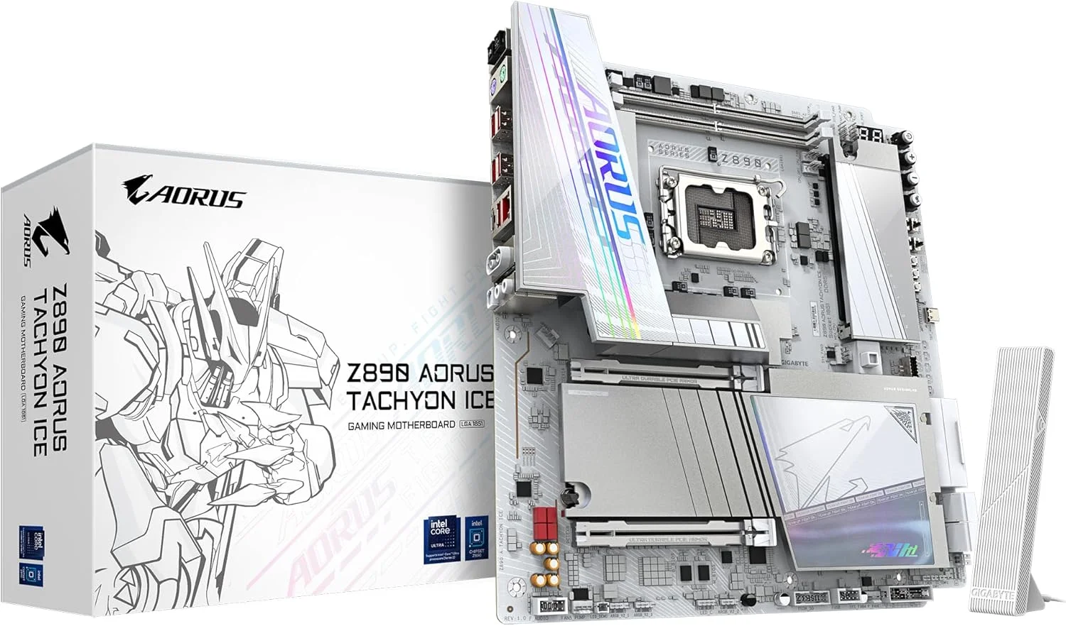 مادربرد GIGABYTE Z890 AORUS Tachyon Ice - پردازنده های Intel Core Ultra (سری 2)، VRM با 18+1+2 فاز، DDR5 تا 9500 مگاهرتز (OC)، 1 x PCIe 5.0 + 3 x PCIe 4.0، Wi-Fi 7، LAN 5 گیگابیتی، USB 3.2 Gen 2x2
