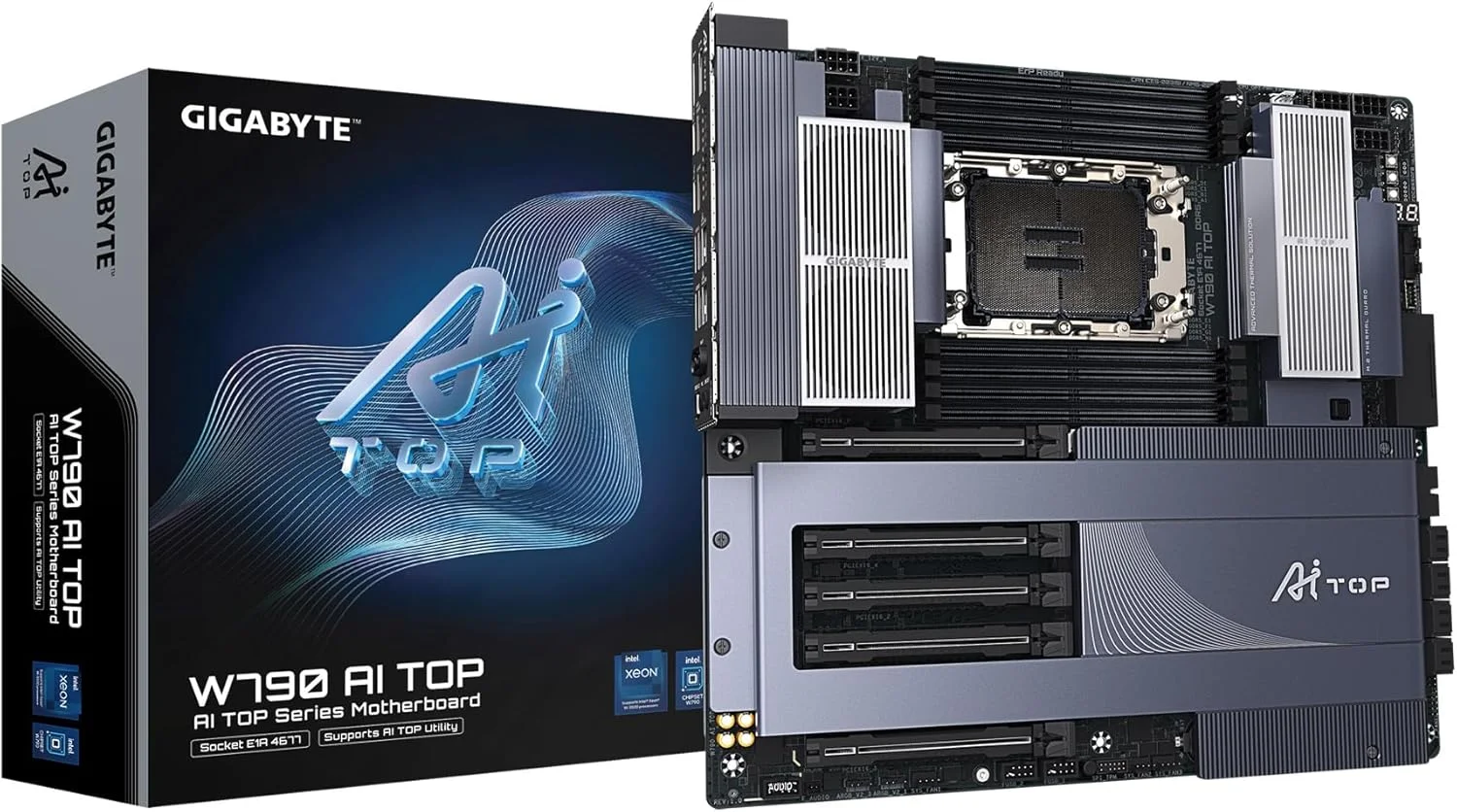 مادربرد GIGABYTE W790 AI TOP Intel Xeon W Processor (LGA4677)، E-ATX، DDR5، 6X M.2، PCIe 5.0، Thunderbolt 4، WIFI7، 10GbE LAN، EZ-Latch