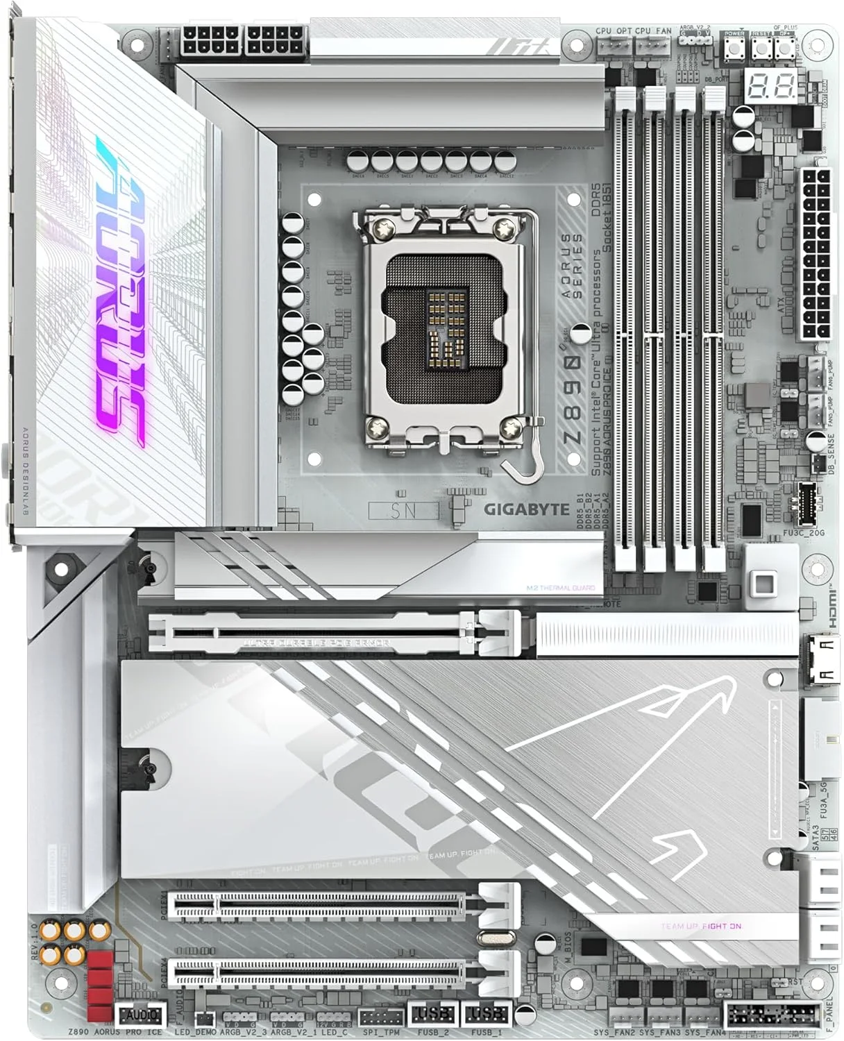 مادربرد GIGABYTE Z890 AORUS PRO ICE - پشتیبانی از پردازندههای Intel Core Ultra (سری 2)، VRM با 16+1+2 فاز، DDR5 تا 9500 مگاهرتز (OC)، 1xPCIe 5.0 + 4xPCIe 4.0، Wi-Fi 7، LAN 5GbE، Thunderbolt 4 مادربرد GIGABYTE Z890 AORUS PRO ICE - پشتیبانی از پردازندههای Intel Core Ultra (سری 2)، VRM با 16+1+2 فاز، DDR5 تا 9500 مگاهرتز (OC)، 1xPCIe 5.0 + 4xPCIe 4.0، Wi-Fi 7، LAN 5GbE، Thunderbolt 4