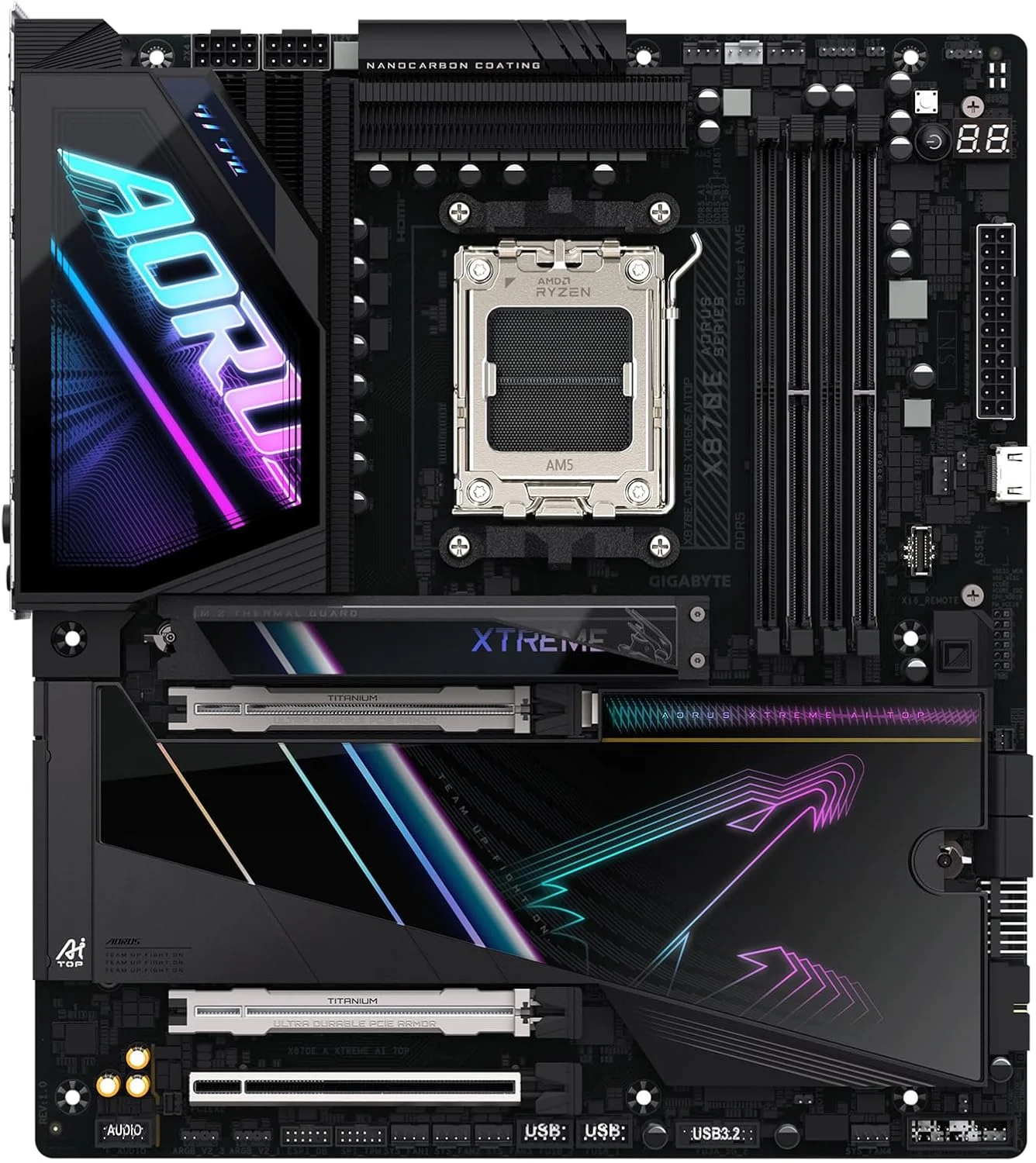 مادربرد GIGABYTE X870E AORUS XTREME AI TOP برای پردازنده‌های AMD Ryzen سری 9000/8000/7000، فرم E-ATX، مدل X870E A XTREME AI TOP MB6568