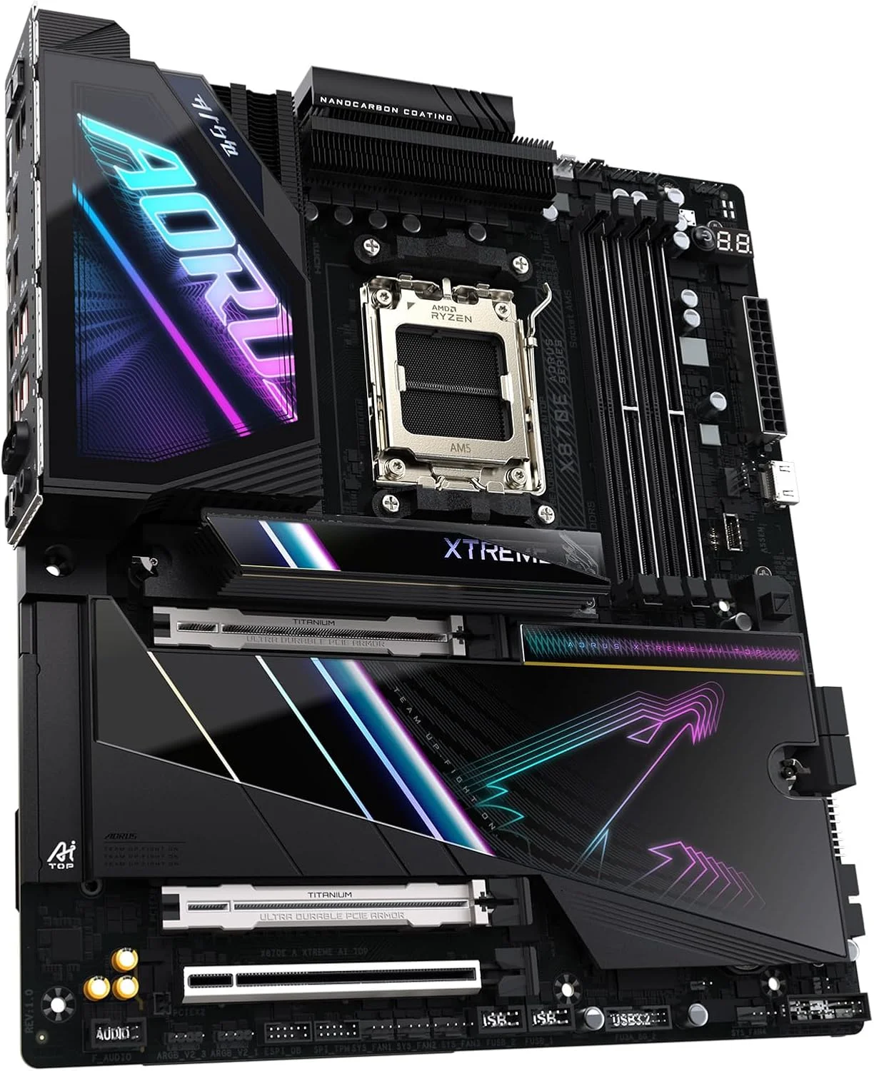 مادربرد GIGABYTE X870E AORUS XTREME AI TOP برای پردازنده‌های AMD Ryzen سری 9000/8000/7000، فرم E-ATX، مدل X870E A XTREME AI TOP MB6568