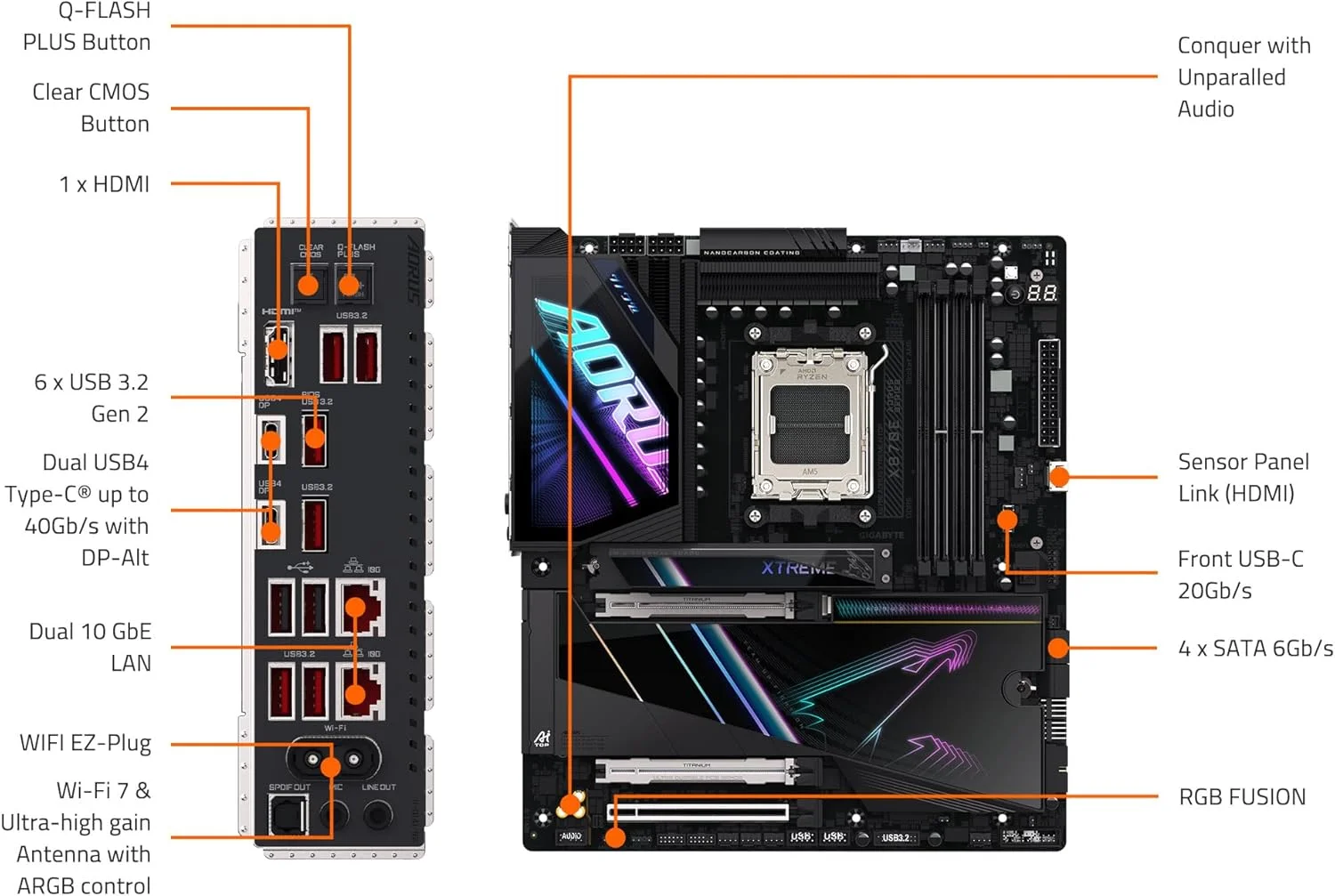 مادربرد GIGABYTE X870E AORUS XTREME AI TOP برای پردازنده‌های AMD Ryzen سری 9000/8000/7000، فرم E-ATX، مدل X870E A XTREME AI TOP MB6568