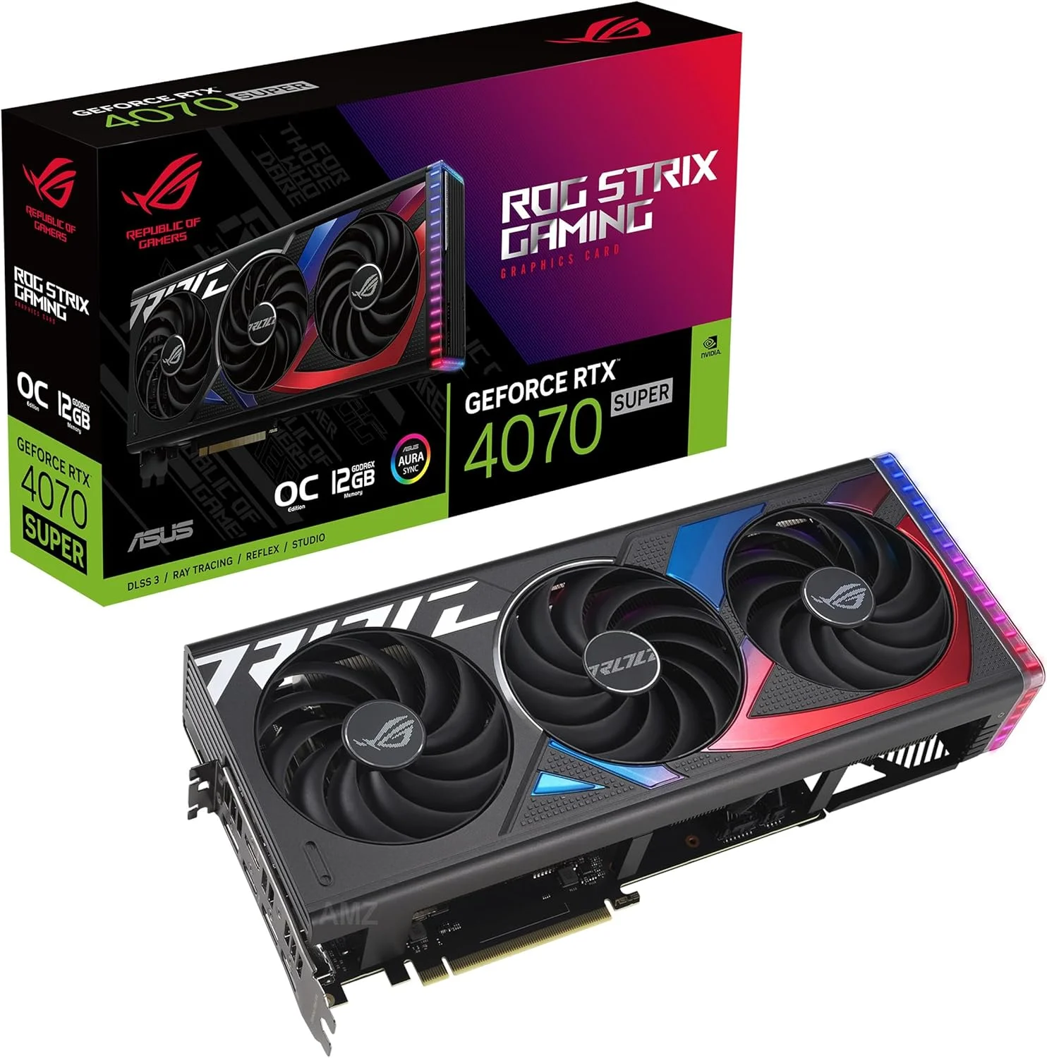 کارت گرافیک گیمینگ ایسوس ROG Strix GeForce RTX 4070 Super OC Edition (PCIe 4.0، 12GB GDDR6X، DLSS 3، HDMI 2.1a، DisplayPort 1.4a، صفحه پشتی تهویه دار بزرگ، حسگر نیرو، Aura Sync)