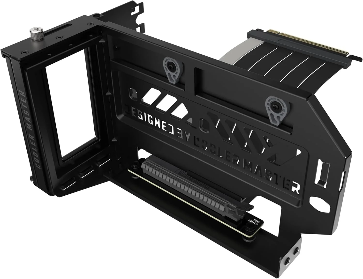 کیت نگهدارنده عمودی کارت گرافیک کولر مستر V3، برای کیس های E-ATX/ATX/mATX و دستگاه های PCI-E 4.0، پشتیبانی ماژولار قابل تنظیم کارت گرافیک، براکت فولادی SGCC ضخیم، شامل کابل رایزر 165 میلی متری - مشکی