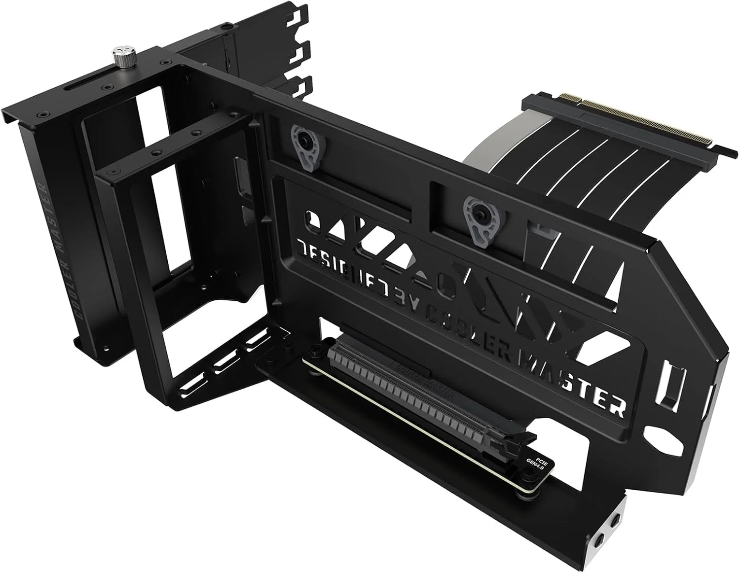کیت نگهدارنده عمودی کارت گرافیک کولر مستر V3، برای کیس های E-ATX/ATX/mATX و دستگاه های PCI-E 4.0، پشتیبانی ماژولار قابل تنظیم کارت گرافیک، براکت فولادی SGCC ضخیم، شامل کابل رایزر 165 میلی متری - مشکی