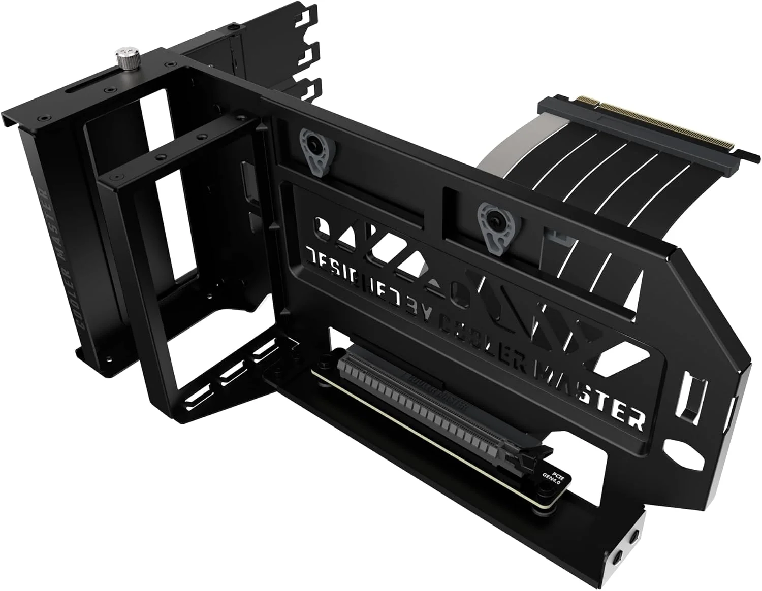 کیت نگهدارنده عمودی کارت گرافیک کولر مستر V3، برای کیس های E-ATX/ATX/mATX و دستگاه های PCI-E 4.0، پشتیبانی ماژولار قابل تنظیم کارت گرافیک، براکت فولادی SGCC ضخیم، شامل کابل رایزر 165 میلی متری - مشکی