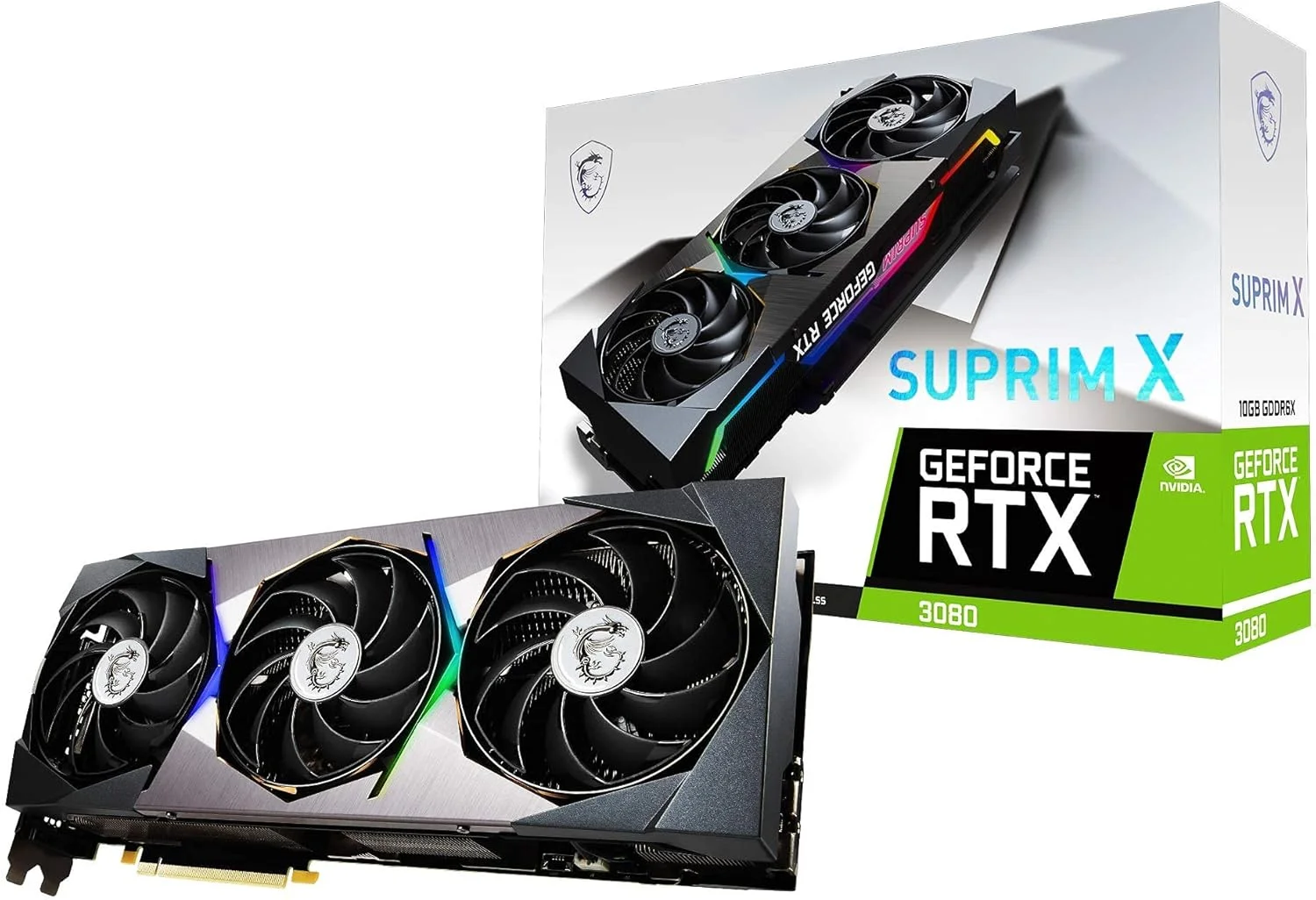 کارت گرافیک MSI Gaming NVIDIA GeForce RTX 3080 LHR 10GB GDRR6X 320-Bit HDMI/DP Nvlink Torx Fan 4 RGB Ampere Architecture (RTX Suprim X 10G LHR) (بازسازی شده)