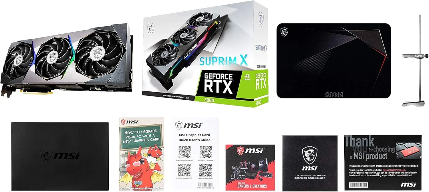 کارت گرافیک MSI Gaming NVIDIA GeForce RTX 3080 LHR 10GB GDRR6X 320-Bit HDMI/DP Nvlink Torx Fan 4 RGB Ampere Architecture (RTX Suprim X 10G LHR) (بازسازی شده)