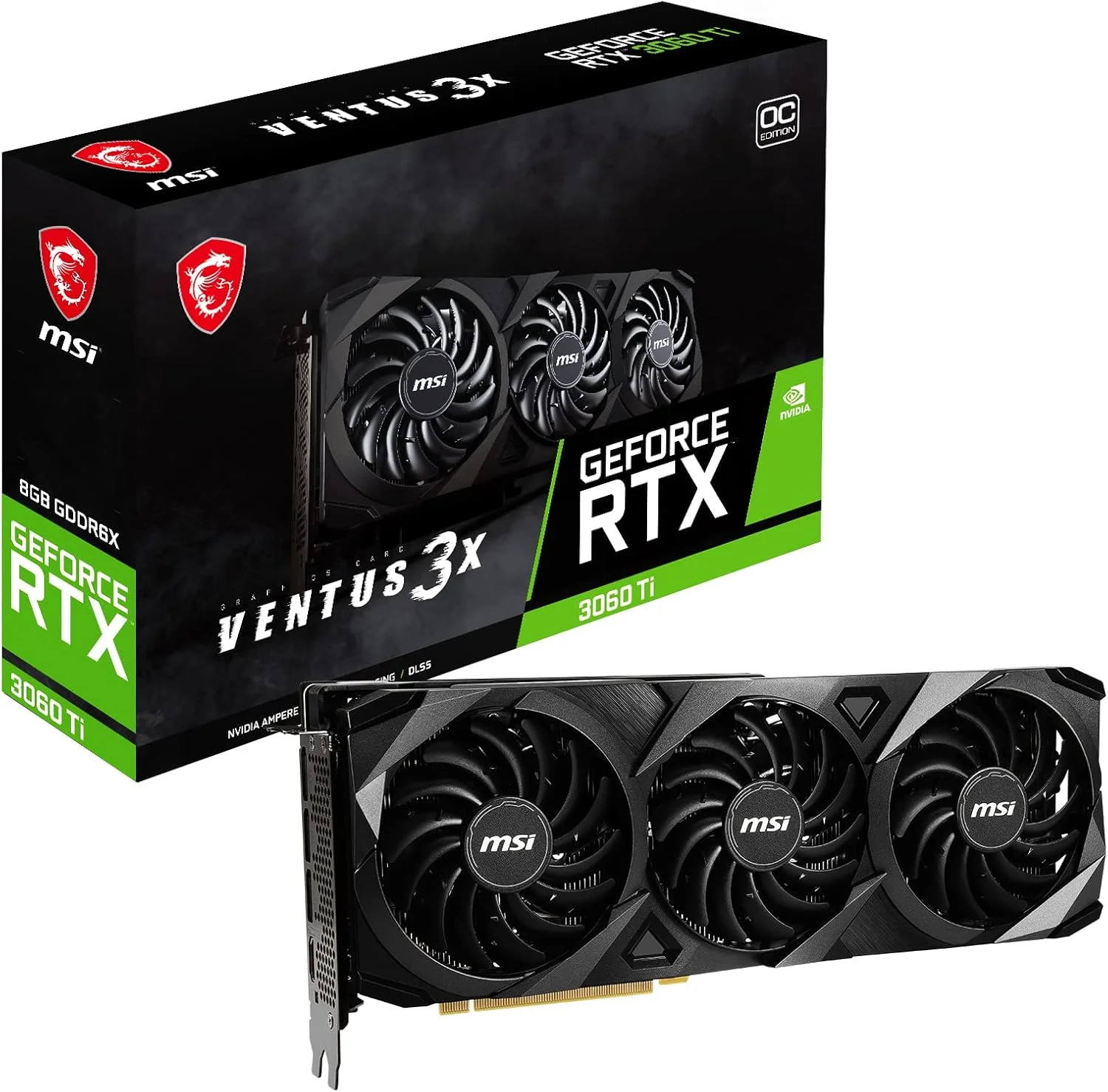 کارت گرافیک گیمینگ MSI GeForce RTX 3060 Ti VENTUS 3X 8GD6X OC - 8GB GDDR6X، 1695MHz، PCI Express Gen 4، 256-bit، 3x DP v 1.4a، HDMI 2.1 (پشتیبانی از 4K)