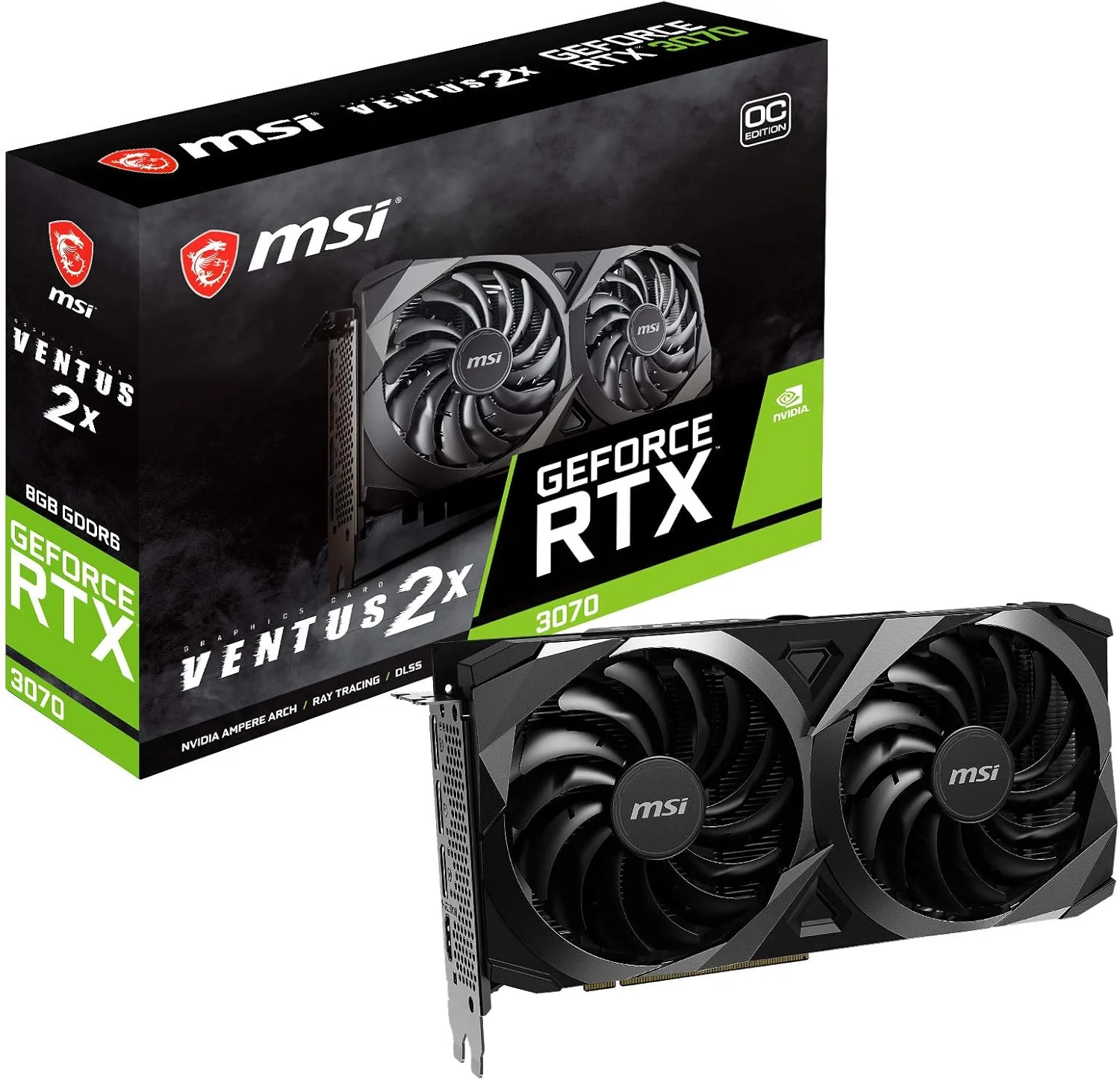 کارت گرافیک MSI Gaming GeForce RTX 3070 8GB GDRR6 256-Bit HDMI/DP TORX Fan 3.0 Ampere Architecture OC (RTX 3070 Ventus 2X OC)، GeForce RTX 3070 VENTUS 2X OC