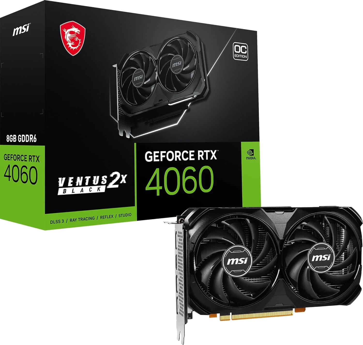 کارت گرافیک MSI Gaming GeForce RTX 4060 8GB GDRR6 128-Bit HDMI/DP Nvlink TORX Fan 4.0 Ada Lovelace Architecture (RTX 4060 Ventus 2X Black 8G OC)