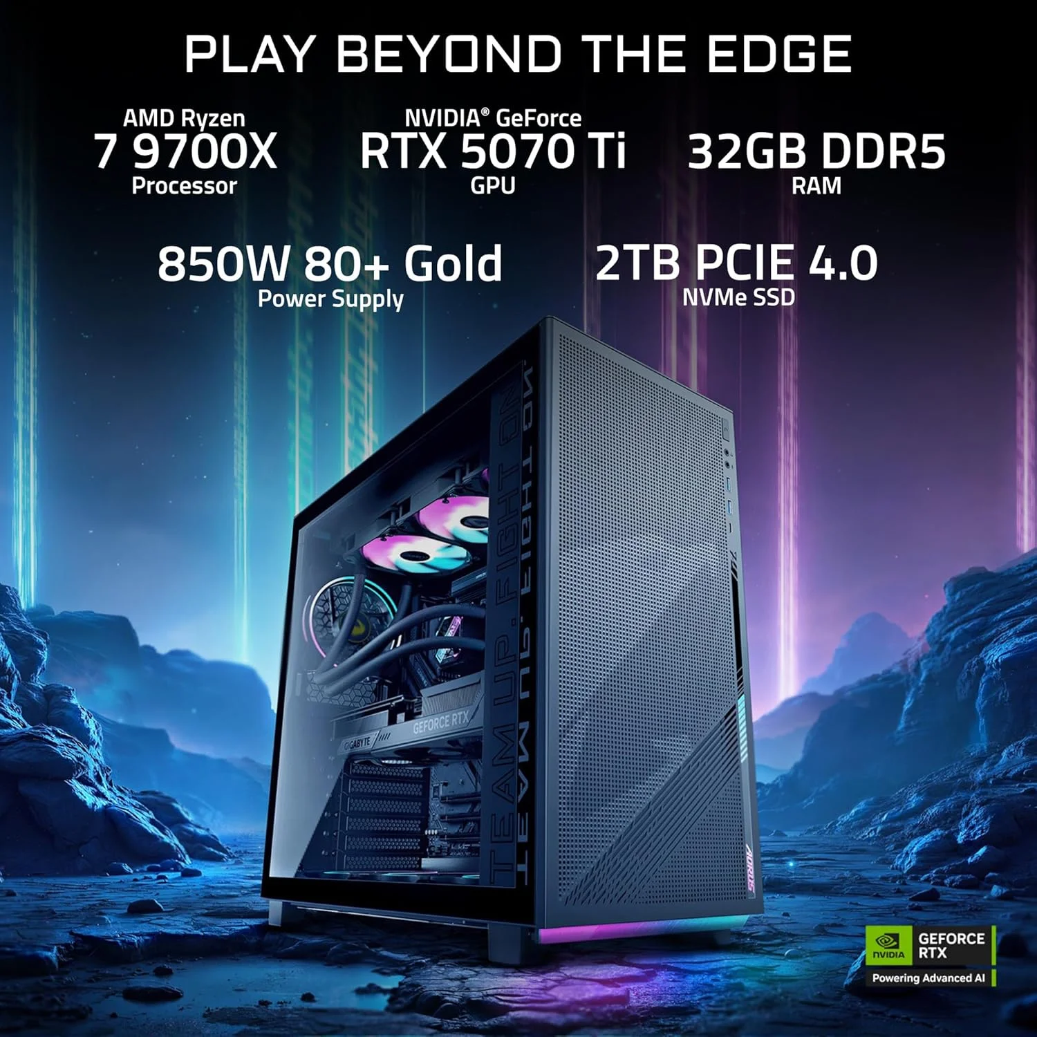 کامپیوتر گیمینگ دسکتاپ GIGABYTE AORUS، AMD Ryzen 7 9700X، GIGABYTE RTX 5070 Ti، 32 گیگابایت DDR5، 2 ترابایت SSD، ویندوز 11، AORUS Prime 5 AP5A7N7T-5000