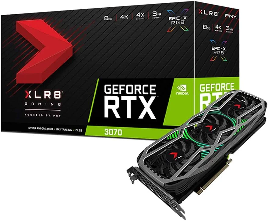 کارت گرافیک PNY GeForce RTX 3070 8GB XLR8 Gaming REVEL EPIC X RGB Triple Fan، مدل VCG30708TFXPPB