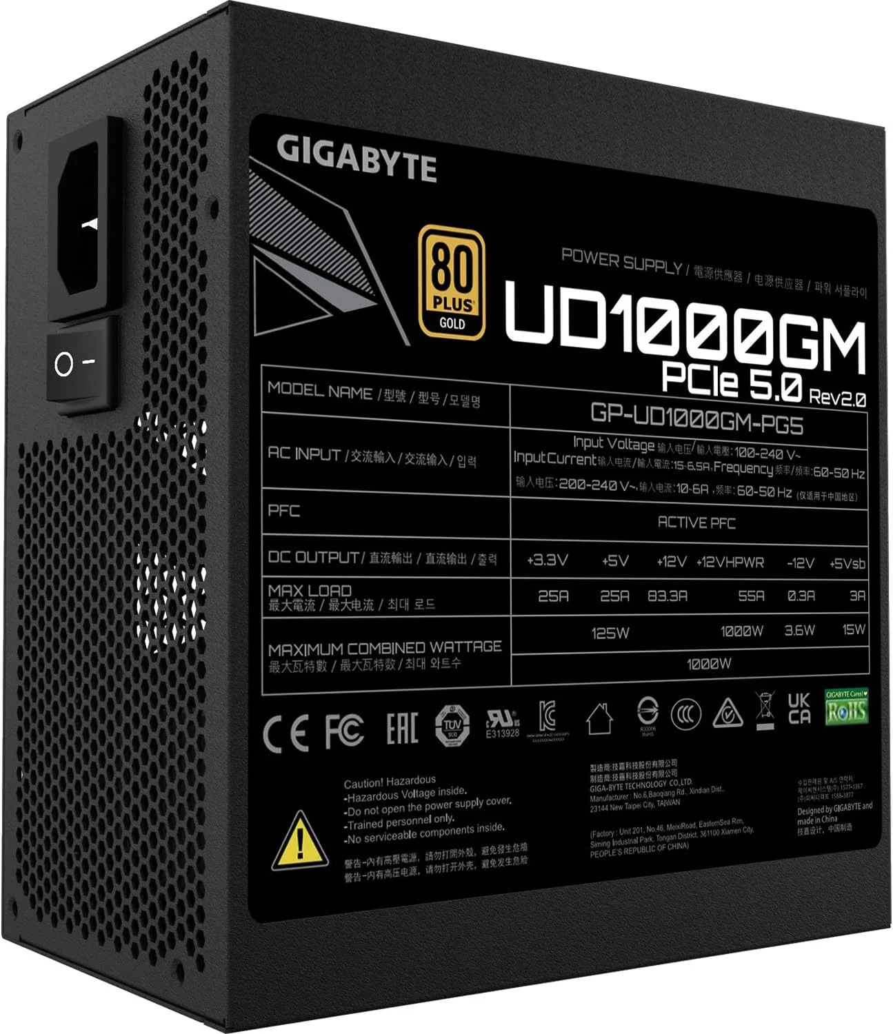 منبع تغذیه گیگابایت UD1000GM PG5 V2 - 1000 وات، 80 PLUS Gold، پشتیبانی از کارت گرافیک PCIe 5.0، خازن های ژاپنی، کاملاً ماژولار ATX 3.0 منبع تغذیه گیگابایت UD1000GM PG5 V2 - 1000 وات، 80 PLUS Gold، پشتیبانی از کارت گرافیک PCIe 5.0، خازن های ژاپنی، کاملاً ماژولار ATX 3.0