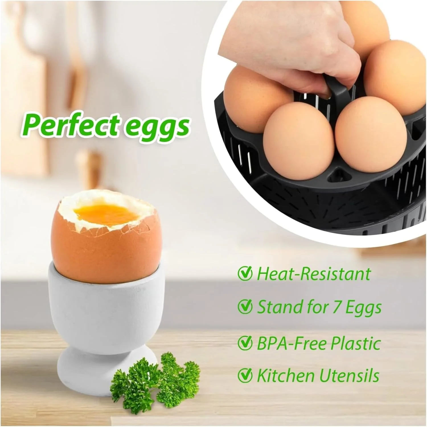نگهدارنده تخم مرغ KASTWAVE برای 7 تخم مرغ، پلاستیک مقاوم در برابر حرارت و بدون BPA، جلوگیری از غلتیدن، نگهداری آسان در یخچال، سازگار با Instant Pot، مشکی نگهدارنده تخم مرغ KASTWAVE برای 7 تخم مرغ، پلاستیک مقاوم در برابر حرارت و بدون BPA، جلوگیری از غلتیدن، نگهداری آسان در یخچال، سازگار با Instant Pot، مشکی