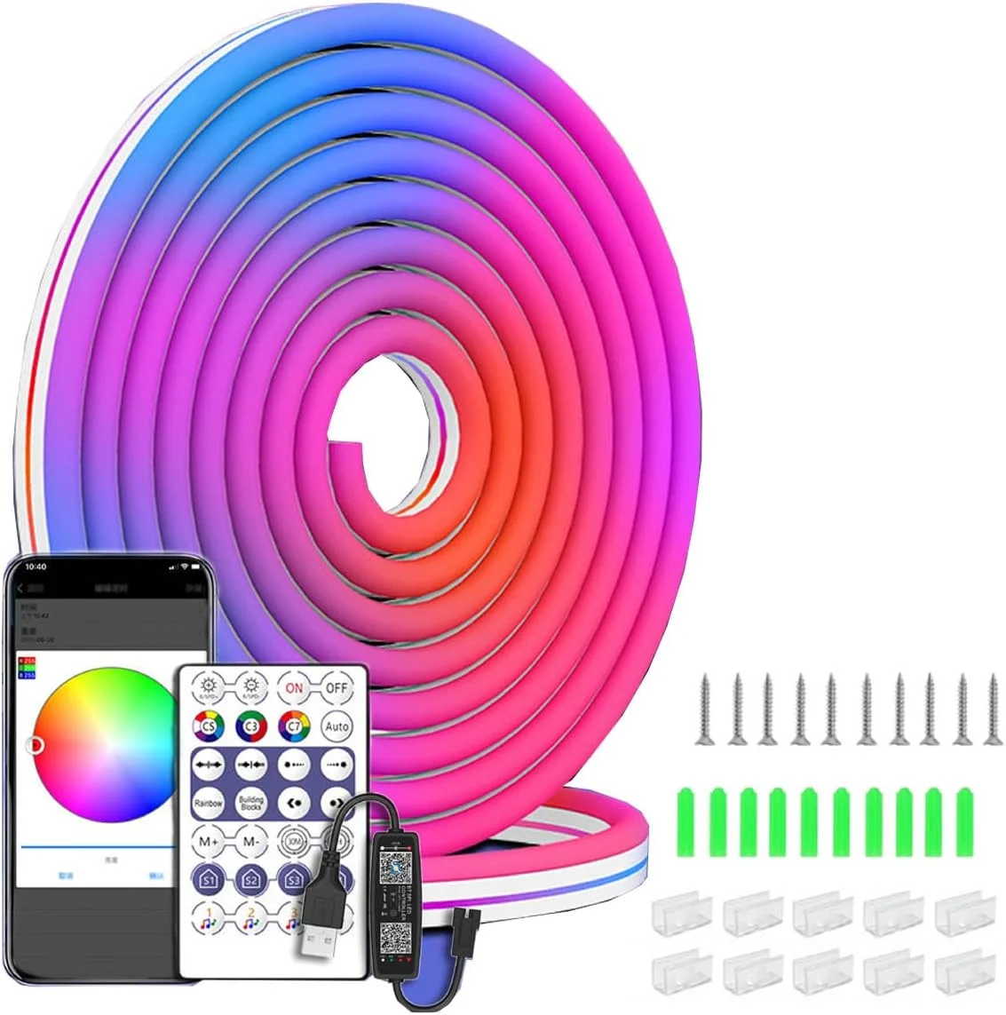 چراغ های نئون طنابی هوشمند Boolygo [2M/6.5Ft] - نوار LED ضد آب IP67 با کنترل از طریق برنامه/کنترل از راه دور | همگام سازی موسیقی برای اتاق خواب/پاسیو/مهمانی (رنگی، 2 متر/ 6.5 فوت)