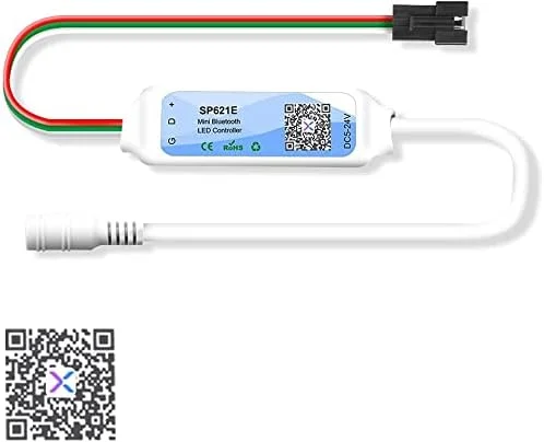 کنترلر LED بلوتوثی آدرس پذیر پروتیم SP621E، کنترلر مینی LED RGB آدرس پذیر WS2811، 5 ولت 12 ولت 24 ولت برای SK6812 WS2812 SM16703 1903 3Pin چراغ های نواری LED پیکسلی رنگی رویایی DC5V~24V کنترل برنامه