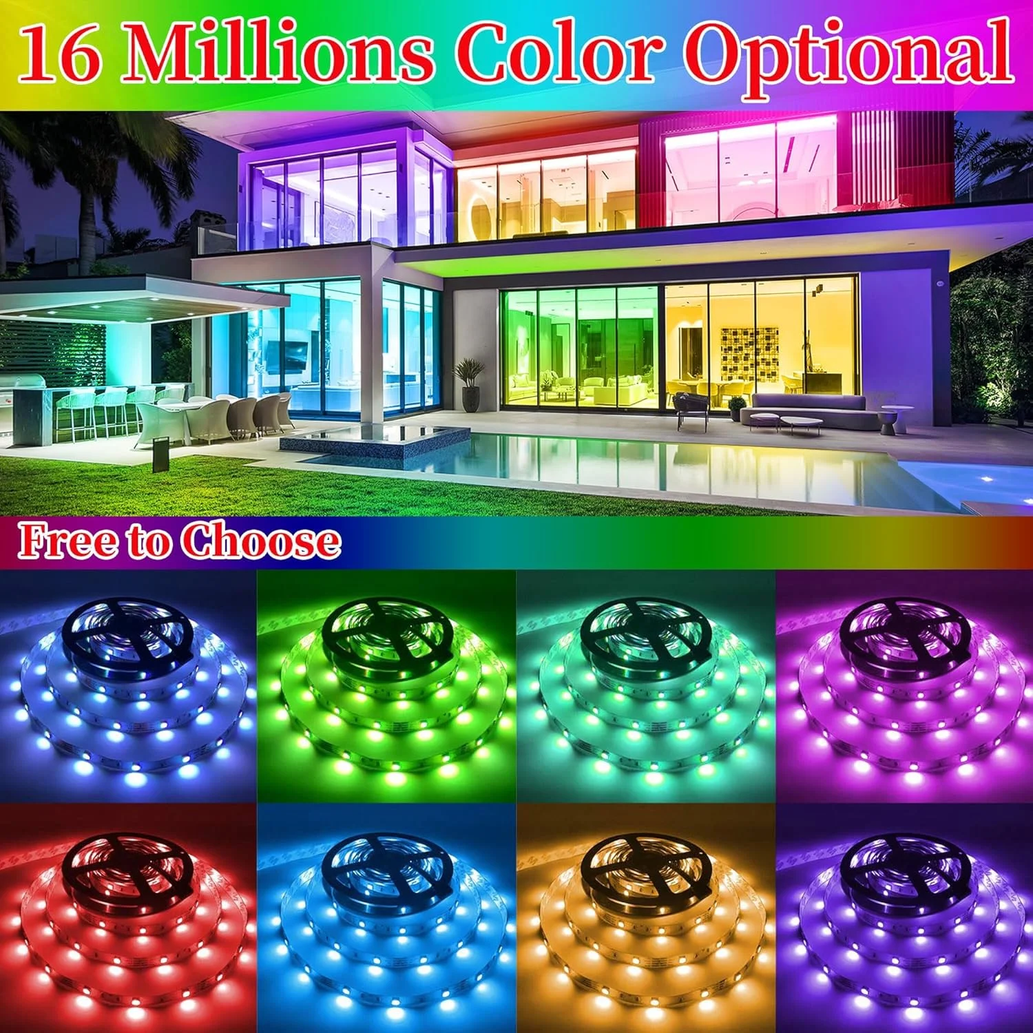 نوار چراغ LED هوشمند برای اتاق خواب، نوار چراغ های LED RGB 5 متری با ریموت کنترل IR 44 کلیدی، چراغ های LED با چسب پشتی، روشنایی قابل تنظیم، کنترل برنامه برای دکوراسیون مهمانی اتاق خواب نوار چراغ LED هوشمند برای اتاق خواب، نوار چراغ های LED RGB 5 متری با ریموت کنترل IR 44 کلیدی، چراغ های LED با چسب پشتی، روشنایی قابل تنظیم، کنترل برنامه برای دکوراسیون مهمانی اتاق خواب