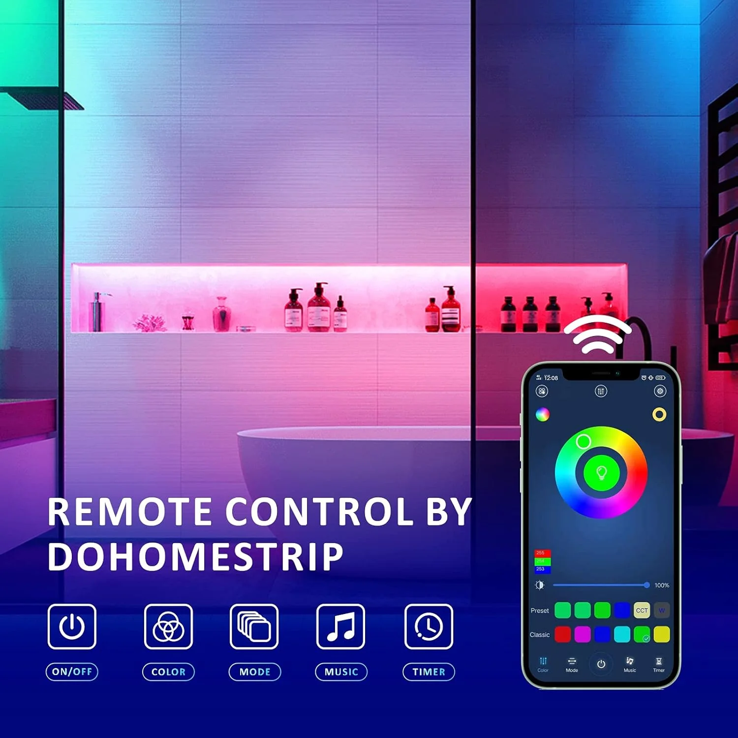 نوارهای نوری LED هوشمند Baytion، نوارهای چراغ LED هوشمند با کنترل برنامه 5050 RGB همگام سازی موسیقی تغییر رنگ و کنترل از راه دور 24 کلیدی برای دکوراسیون داخلی DIY (5M)