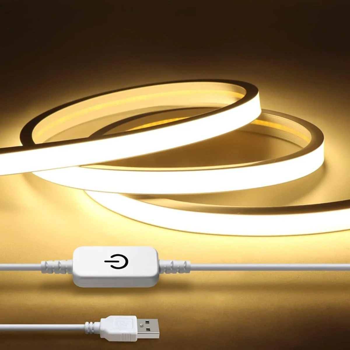 چراغ نواری ال ای دی Boolygo [2M/6.5FT] 5V USB، چراغ نواری ال ای دی COB 3000K سفید گرم، انعطاف پذیر، غیر قابل تنظیم نور، چراغ های ال ای دی USB برای نورپردازی داخلی خانه، دکور اتاق، چراغ های ال ای دی 5 ولت تلویزیون (گرم، 3M/9.8 FT)