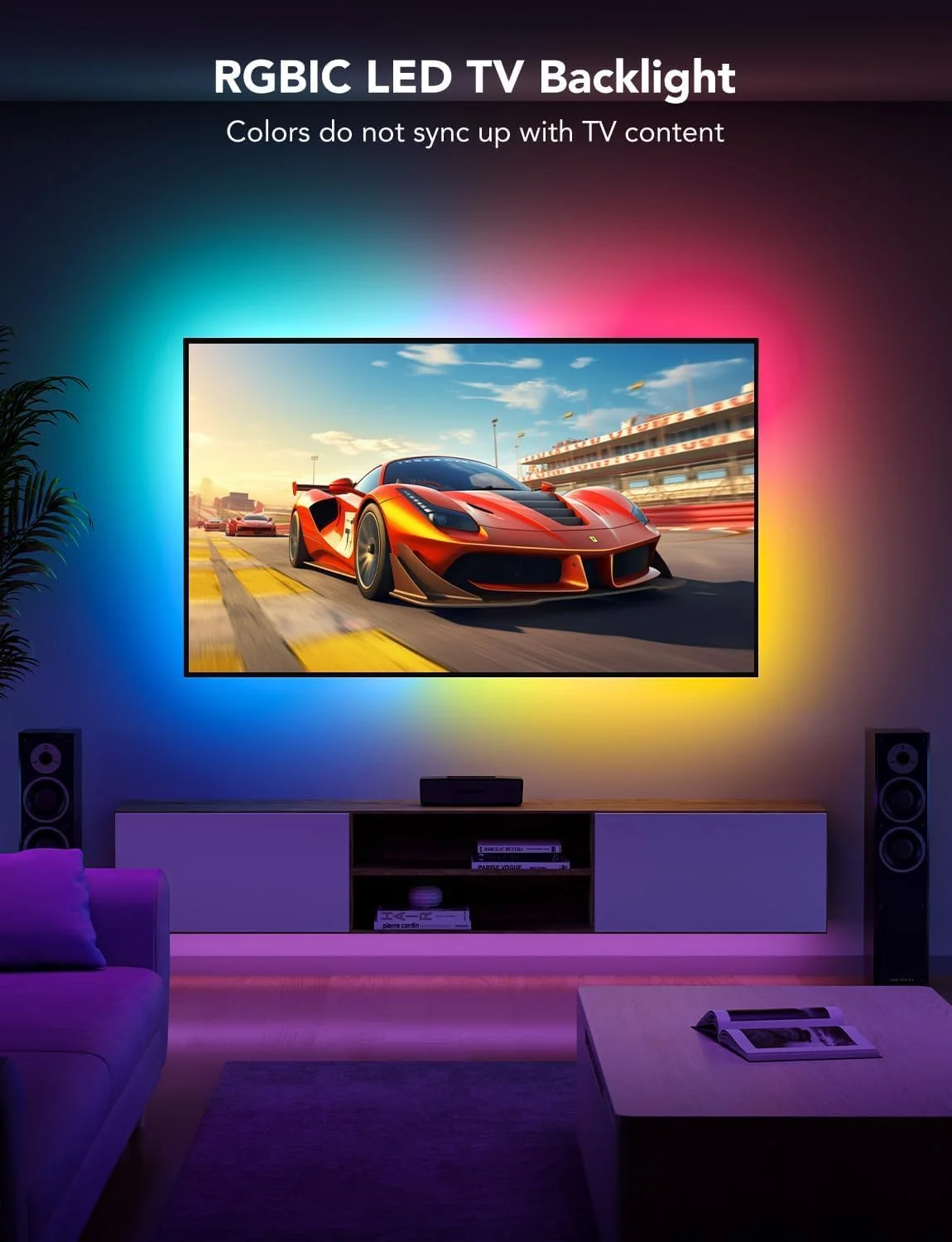 نور پس زمینه LED تلویزیون Govee، نور پس زمینه RGBIC 2.4 متری برای تلویزیون های 40-50 اینچی، نوار LED هوشمند با بلوتوث Wi-Fi و کنترل برنامه، سازگار با الکسا و دستیار گوگل، همگام سازی موسیقی، 76 پروفایل نور پس زمینه LED تلویزیون Govee، نور پس زمینه RGBIC 2.4 متری برای تلویزیون های 40-50 اینچی، نوار LED هوشمند با بلوتوث Wi-Fi و کنترل برنامه، سازگار با الکسا و دستیار گوگل، همگام سازی موسیقی، 76 پروفایل