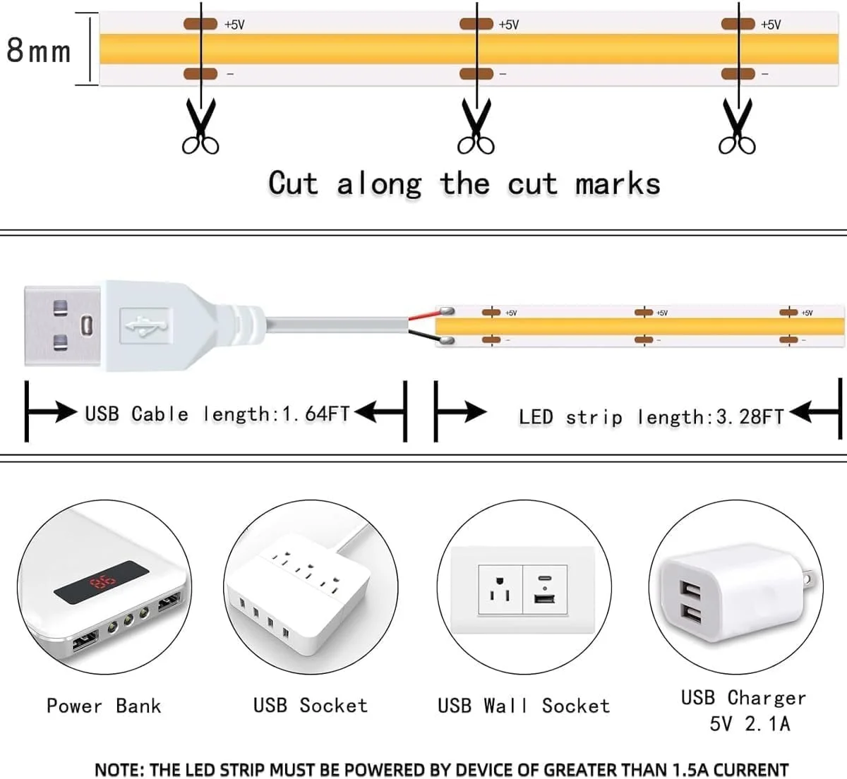 چراغ نواری ال ای دی Boolygo [2M/6.5FT] 5V USB، چراغ نواری ال ای دی COB 3000K سفید گرم، انعطاف پذیر، غیر قابل تنظیم نور، چراغ های ال ای دی USB برای نورپردازی داخلی خانه، دکور اتاق، چراغ های ال ای دی 5 ولت تلویزیون (گرم، 3M/9.8 FT)