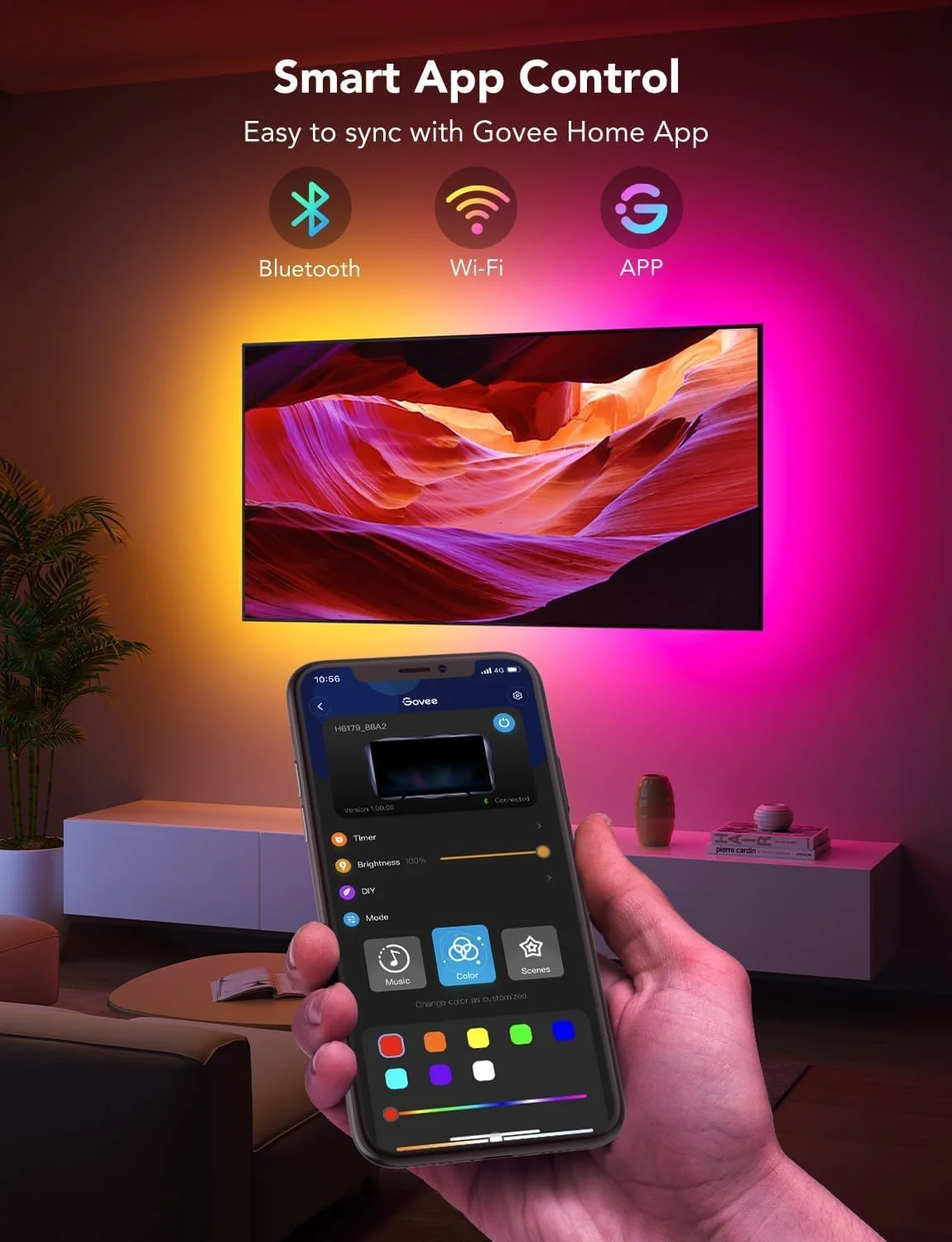 نور پس زمینه LED تلویزیون Govee، نور پس زمینه RGBIC 2.4 متری برای تلویزیون های 40-50 اینچی، نوار LED هوشمند با بلوتوث Wi-Fi و کنترل برنامه، سازگار با الکسا و دستیار گوگل، همگام سازی موسیقی، 76 پروفایل نور پس زمینه LED تلویزیون Govee، نور پس زمینه RGBIC 2.4 متری برای تلویزیون های 40-50 اینچی، نوار LED هوشمند با بلوتوث Wi-Fi و کنترل برنامه، سازگار با الکسا و دستیار گوگل، همگام سازی موسیقی، 76 پروفایل