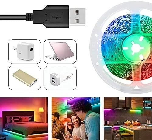 نوار LED آدرس پذیر WS2812B، 144 پیکسل/1 متر، تغذیه از طریق USB با کنترل از راه دور DC 5V، انعطاف پذیر 5050 SMD RGB رنگ رویایی، بدون ضد آب IP33، PCB سفید، چراغ نواری LED برای پروژه های DIY