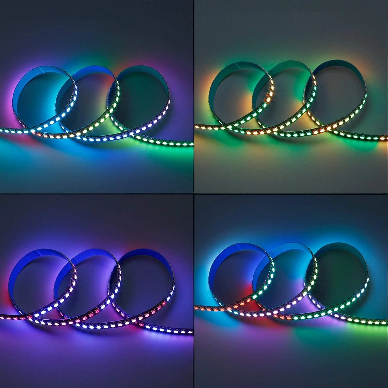نوار LED آدرس پذیر WS2812B، 144 پیکسل/1 متر، تغذیه از طریق USB با کنترل از راه دور DC 5V، انعطاف پذیر 5050 SMD RGB رنگ رویایی، بدون ضد آب IP33، PCB سفید، چراغ نواری LED برای پروژه های DIY