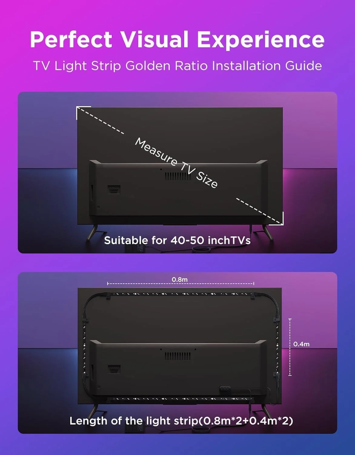 نور پس زمینه LED تلویزیون Govee، نور پس زمینه RGBIC 2.4 متری برای تلویزیون های 40-50 اینچی، نوار LED هوشمند با بلوتوث Wi-Fi و کنترل برنامه، سازگار با الکسا و دستیار گوگل، همگام سازی موسیقی، 76 پروفایل نور پس زمینه LED تلویزیون Govee، نور پس زمینه RGBIC 2.4 متری برای تلویزیون های 40-50 اینچی، نوار LED هوشمند با بلوتوث Wi-Fi و کنترل برنامه، سازگار با الکسا و دستیار گوگل، همگام سازی موسیقی، 76 پروفایل