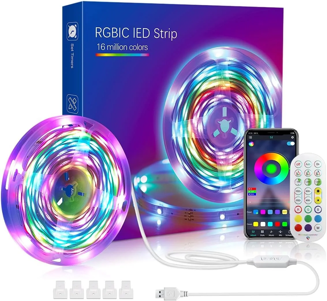 نوار چراغ ال ای دی USB MAKINGTEC Lighting، نوار چراغ تغییر رنگ با همگام سازی موسیقی، ریموت کنترل، میکروفون داخلی، کنترل برنامه بلوتوث، چراغ های ال ای دی RGB برای اتاق خواب، مهمانی، تلویزیون، دکوراسیون منزل (موسیقی 16.5 فوت)