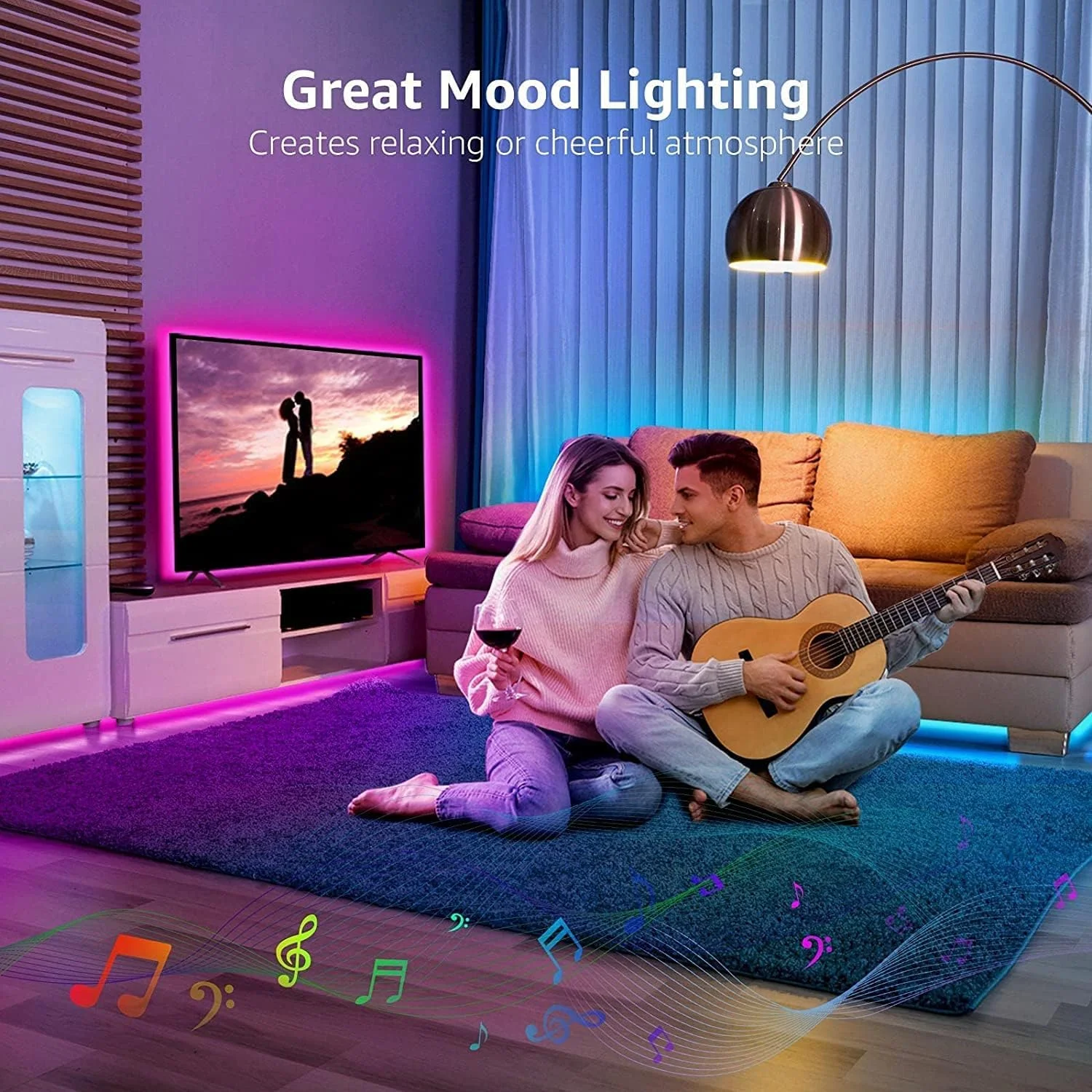 نوار چراغ ال ای دی USB MAKINGTEC Lighting، نوار چراغ تغییر رنگ با همگام سازی موسیقی، ریموت کنترل، میکروفون داخلی، کنترل برنامه بلوتوث، چراغ های ال ای دی RGB برای اتاق خواب، مهمانی، تلویزیون، دکوراسیون منزل (موسیقی 16.5 فوت)