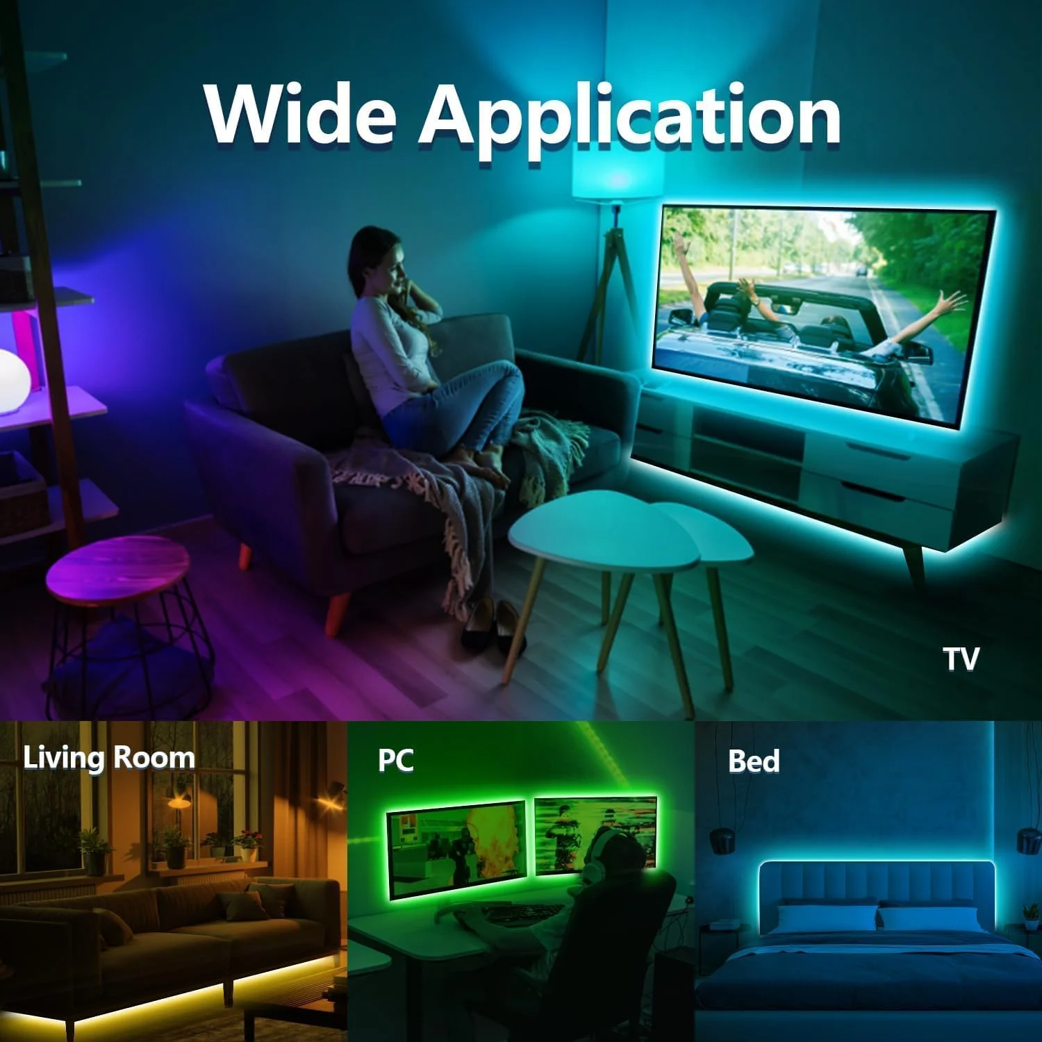 نوار نور پلاستیکی LITVERSE 2 متری | نوار نور LED RGB 5050 تغییر رنگ با کابل USB برای نور پس زمینه تلویزیون، اتاق خواب، قفسه کابینت (2 متر - تا 24 تا 34 اینچ - چند رنگ) نوار نور پلاستیکی LITVERSE 2 متری | نوار نور LED RGB 5050 تغییر رنگ با کابل USB برای نور پس زمینه تلویزیون، اتاق خواب، قفسه کابینت (2 متر - تا 24 تا 34 اینچ - چند رنگ)