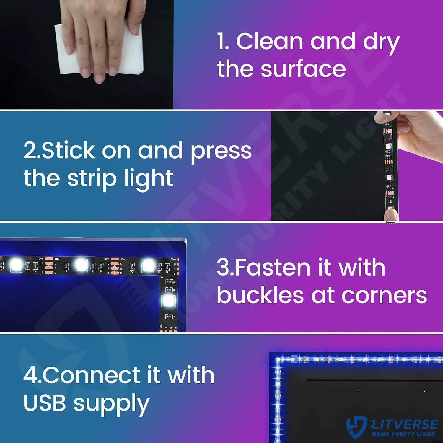 نوار نور پلاستیکی LITVERSE 2 متری | نوار نور LED RGB 5050 تغییر رنگ با کابل USB برای نور پس زمینه تلویزیون، اتاق خواب، قفسه کابینت (2 متر - تا 24 تا 34 اینچ - چند رنگ) نوار نور پلاستیکی LITVERSE 2 متری | نوار نور LED RGB 5050 تغییر رنگ با کابل USB برای نور پس زمینه تلویزیون، اتاق خواب، قفسه کابینت (2 متر - تا 24 تا 34 اینچ - چند رنگ)